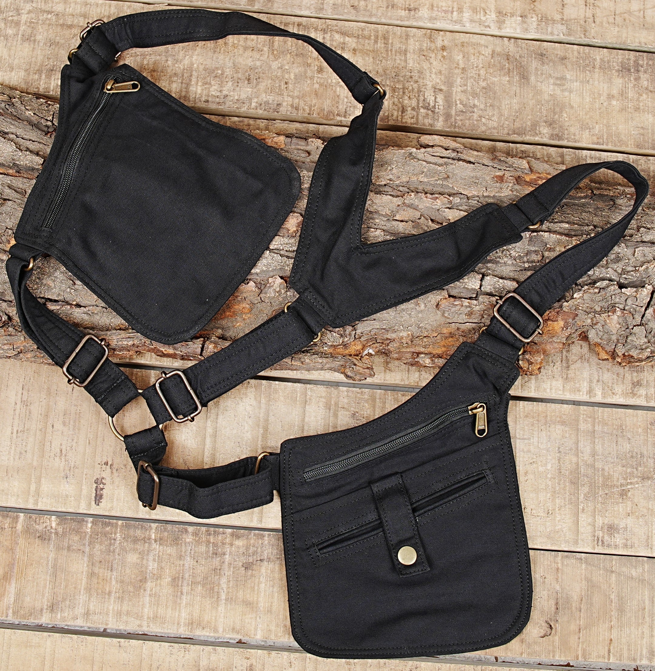 Dark wear aesthetic double shoulder utility pouch crafted by hand