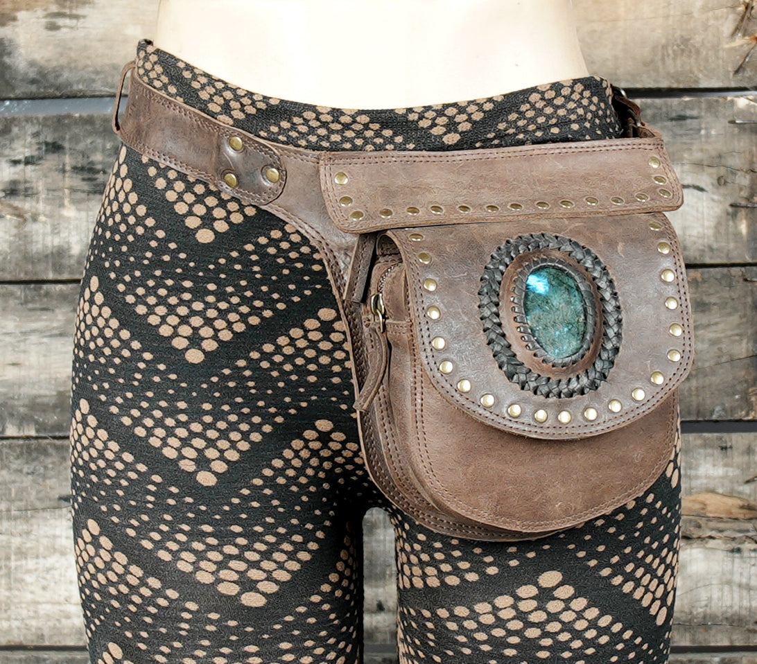 Unisex leather festival waist pack in brown