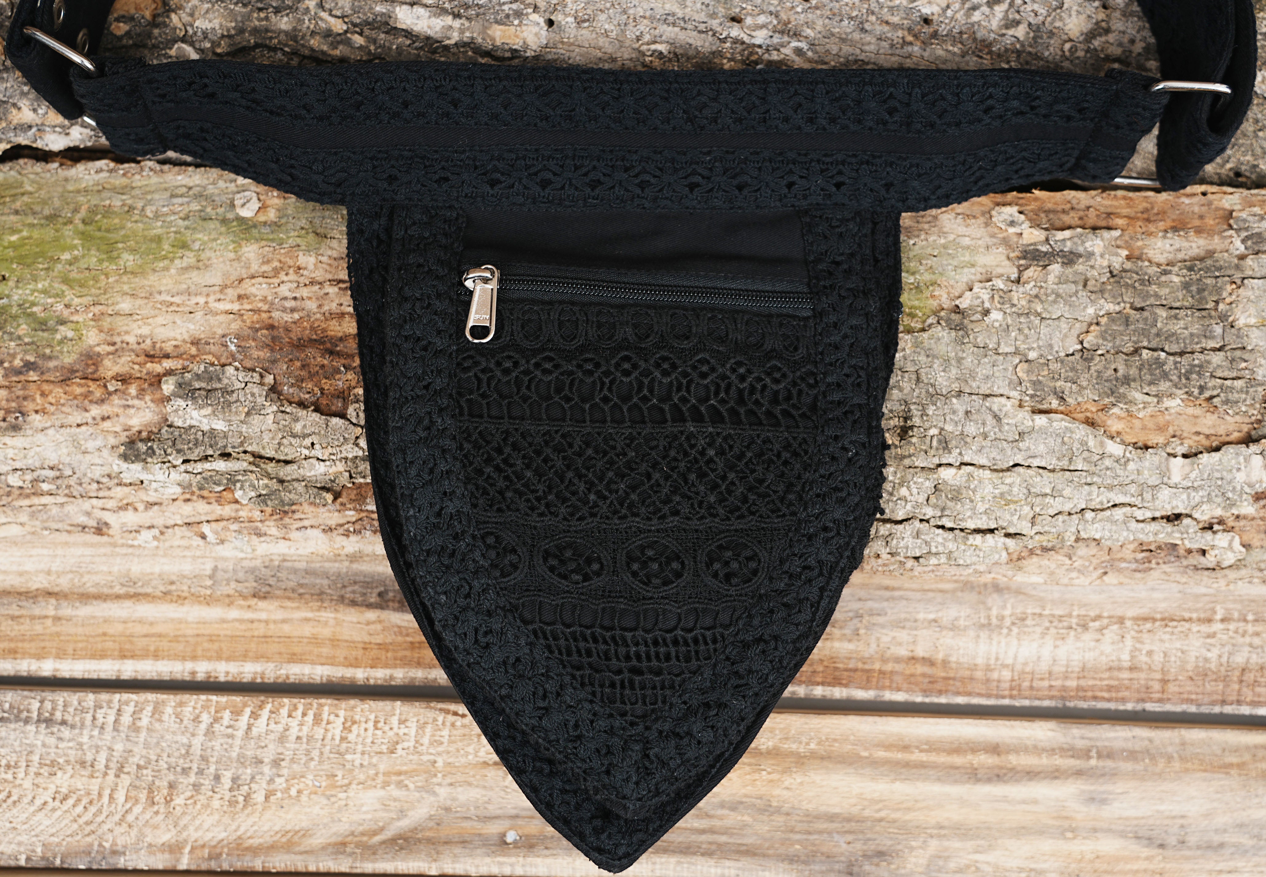 Handmade cotton hip pouch with zip closure