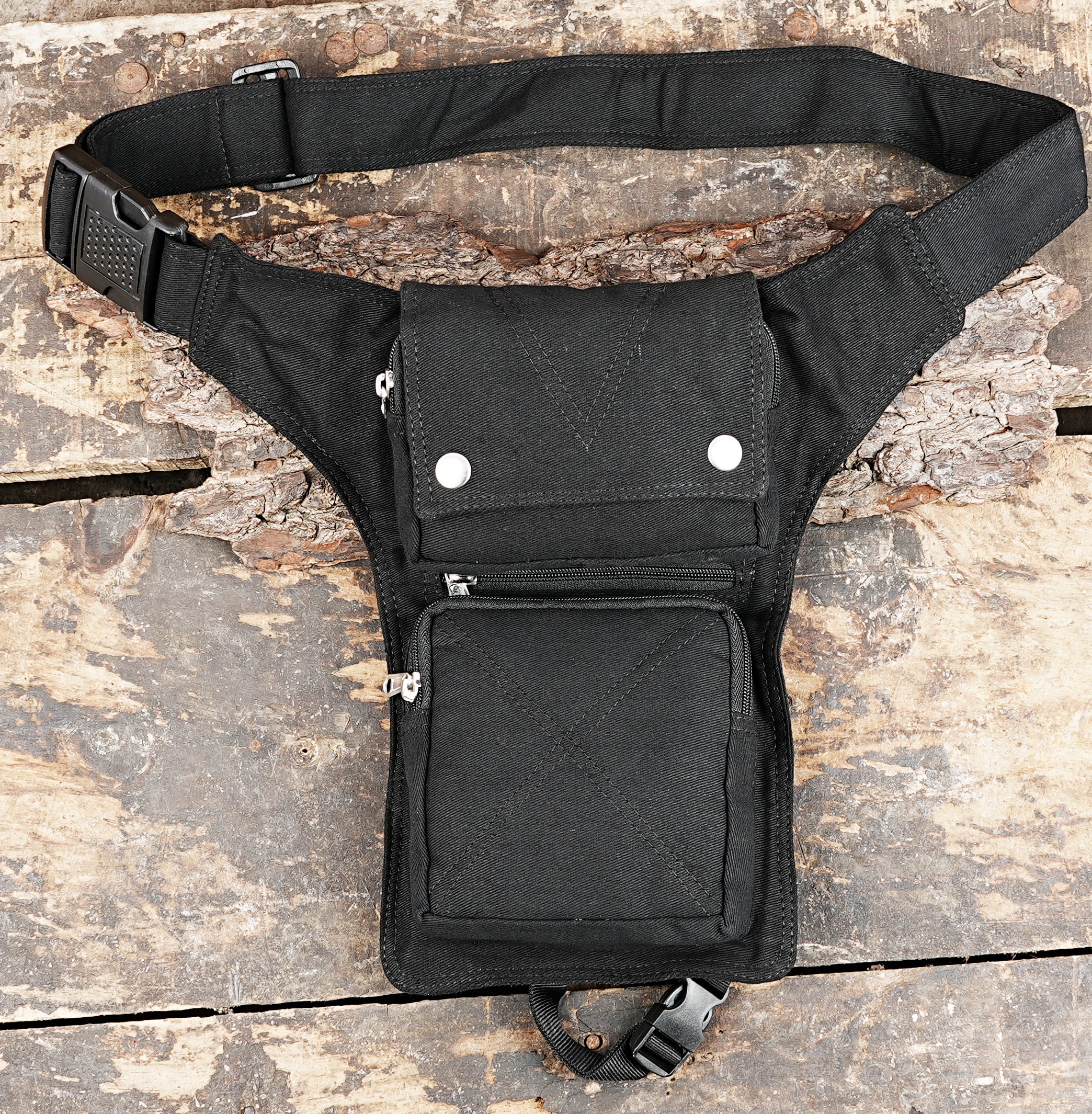 Cotton waist belt bag with adjustable leg strap