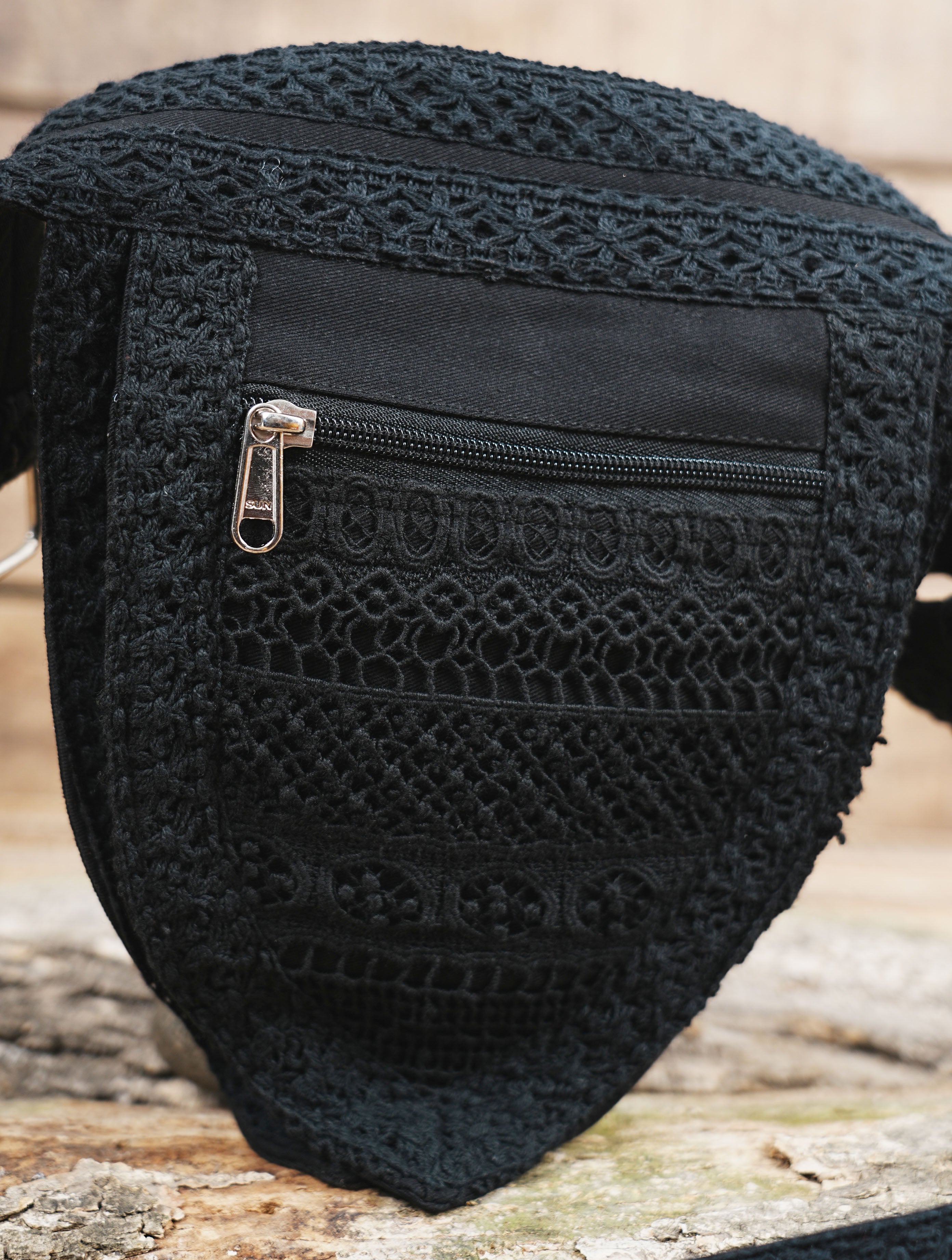 Handmade cotton waist pouch with zipper pocket