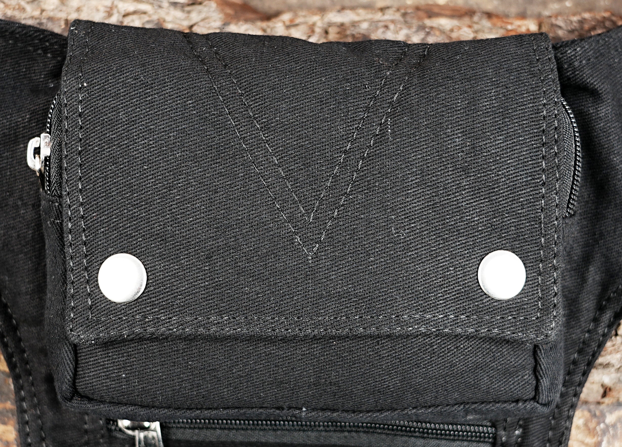 Black cotton thigh pouch with adjustable waist belt