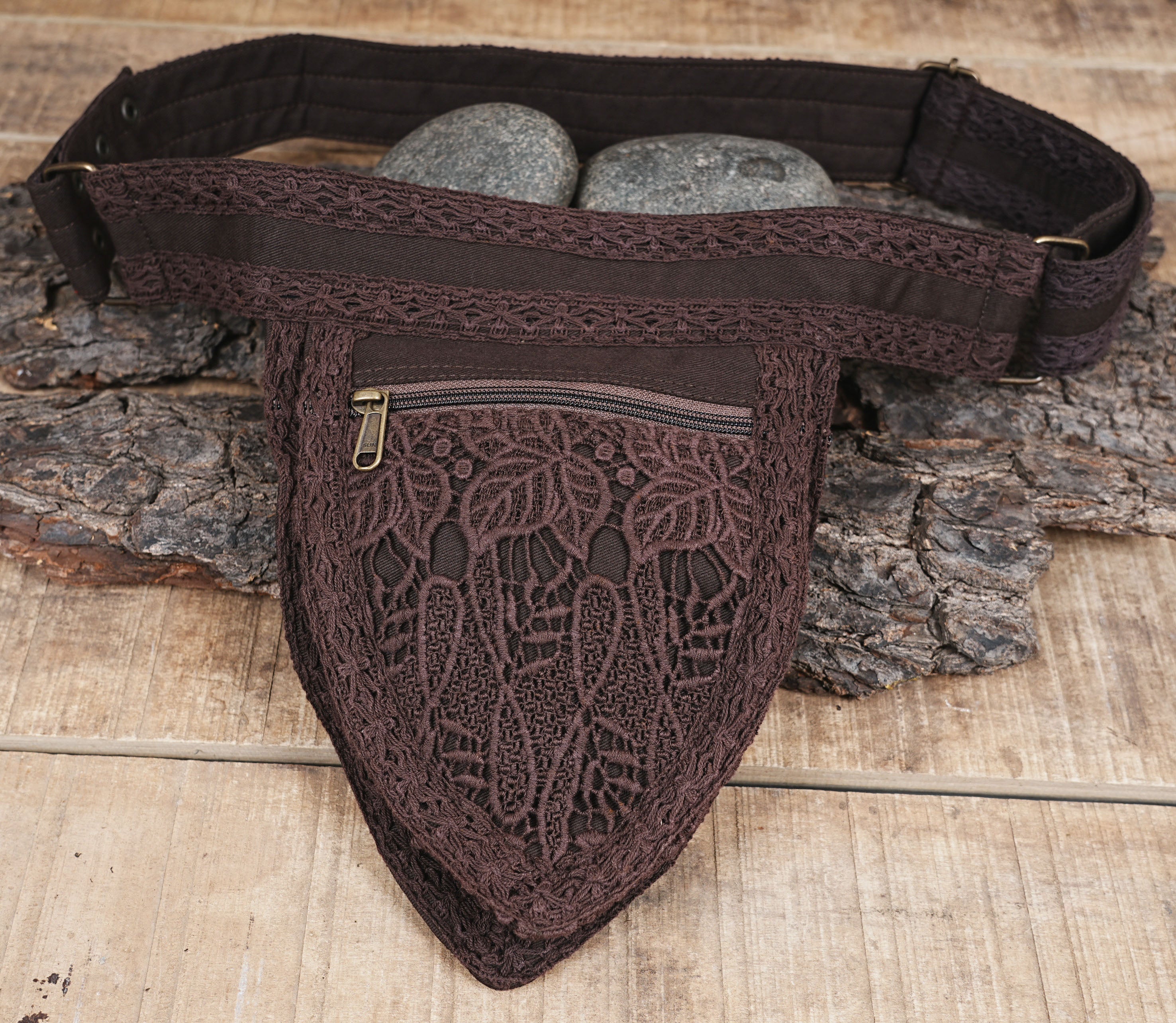 Bohemian brown festival hip bag with secure zip compartments