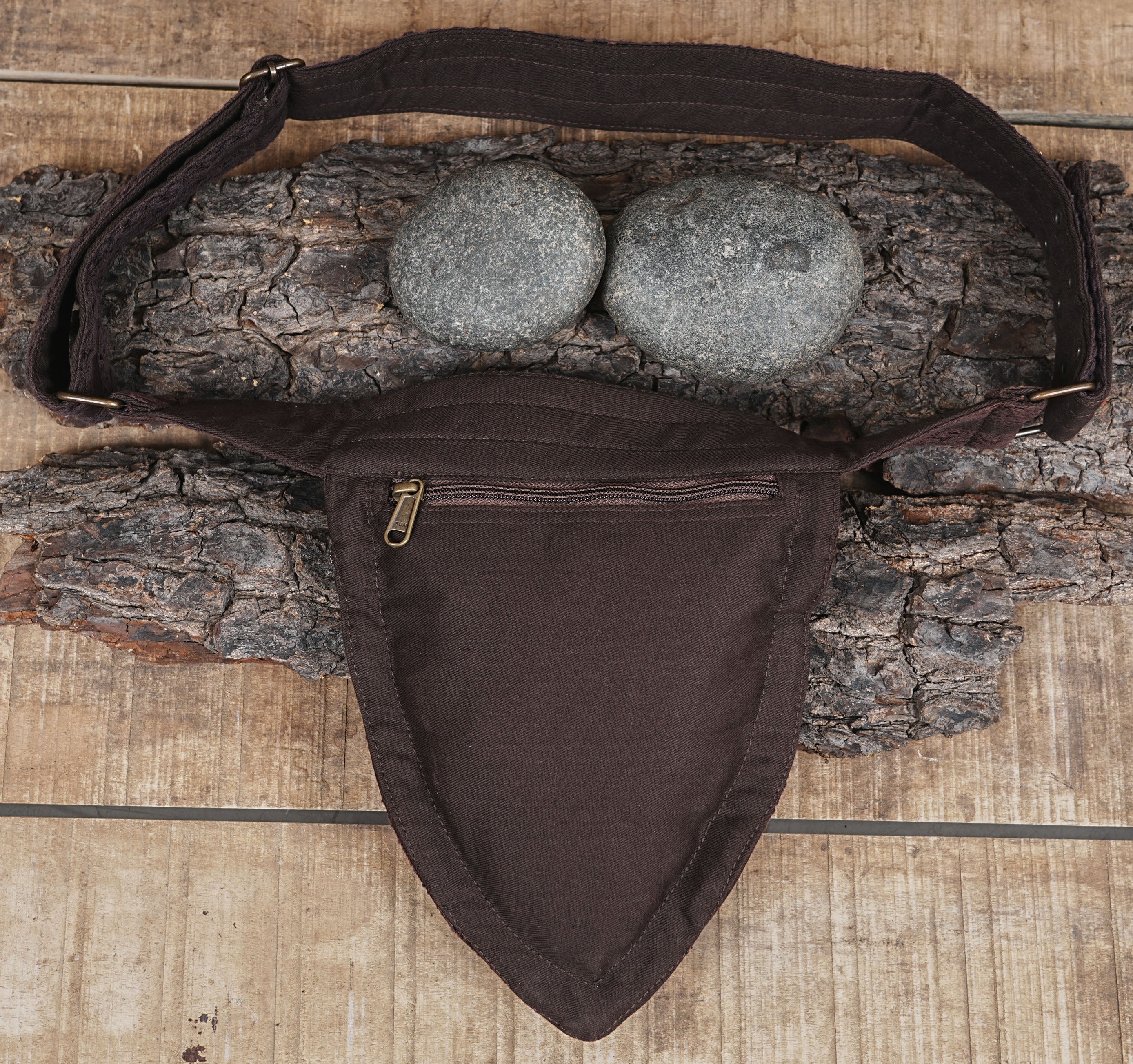 Traditional handcrafted brown utility bag and waist pouch