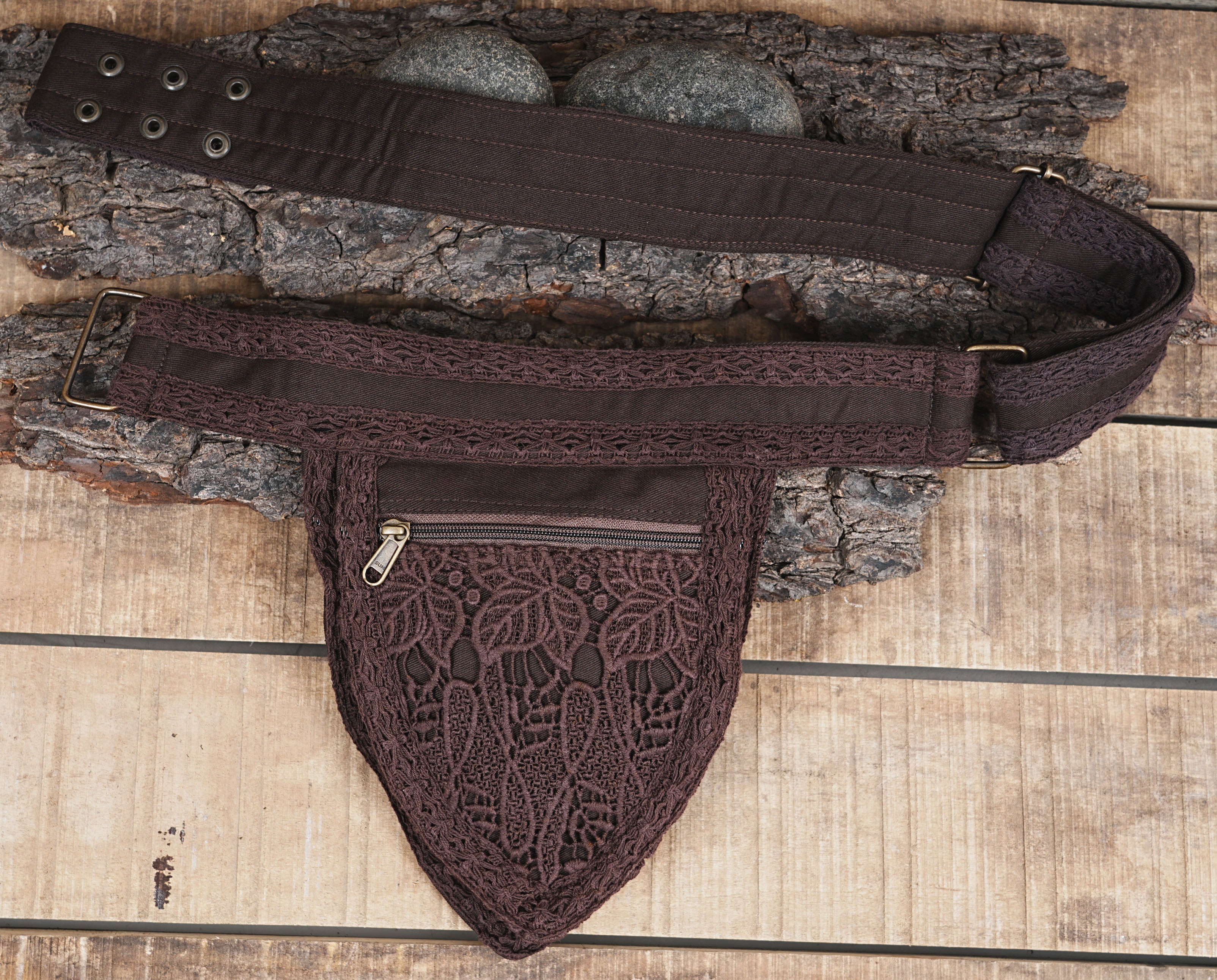 Handcrafted brown canvas thigh pouch and rave waist bag