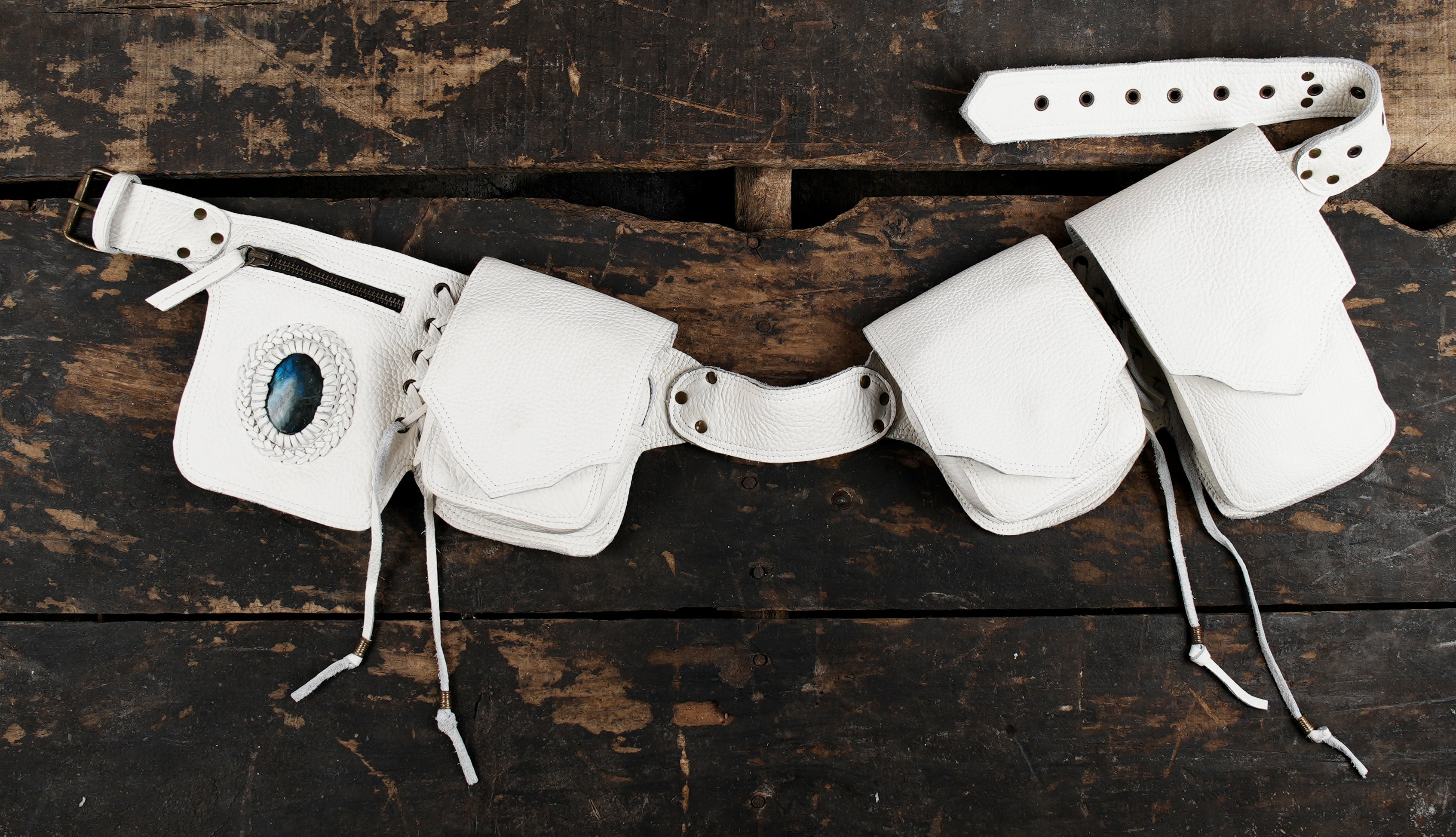 Multi-Pocket Leather Utility Waist Belt || Handcrafted Leather Hip Bag with Triple Pouches (LT-AB-WB-6048)