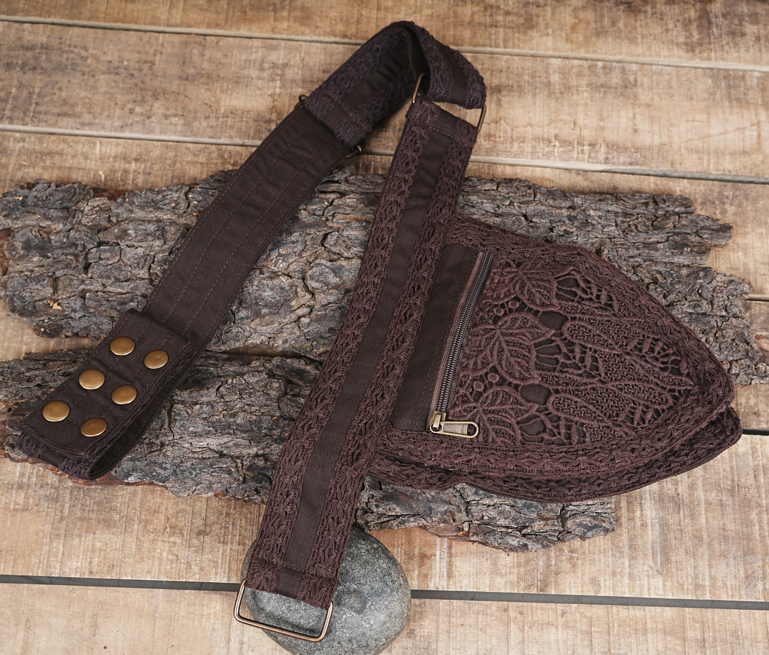 Everyday hands-free brown cotton pocket belt and hip pack