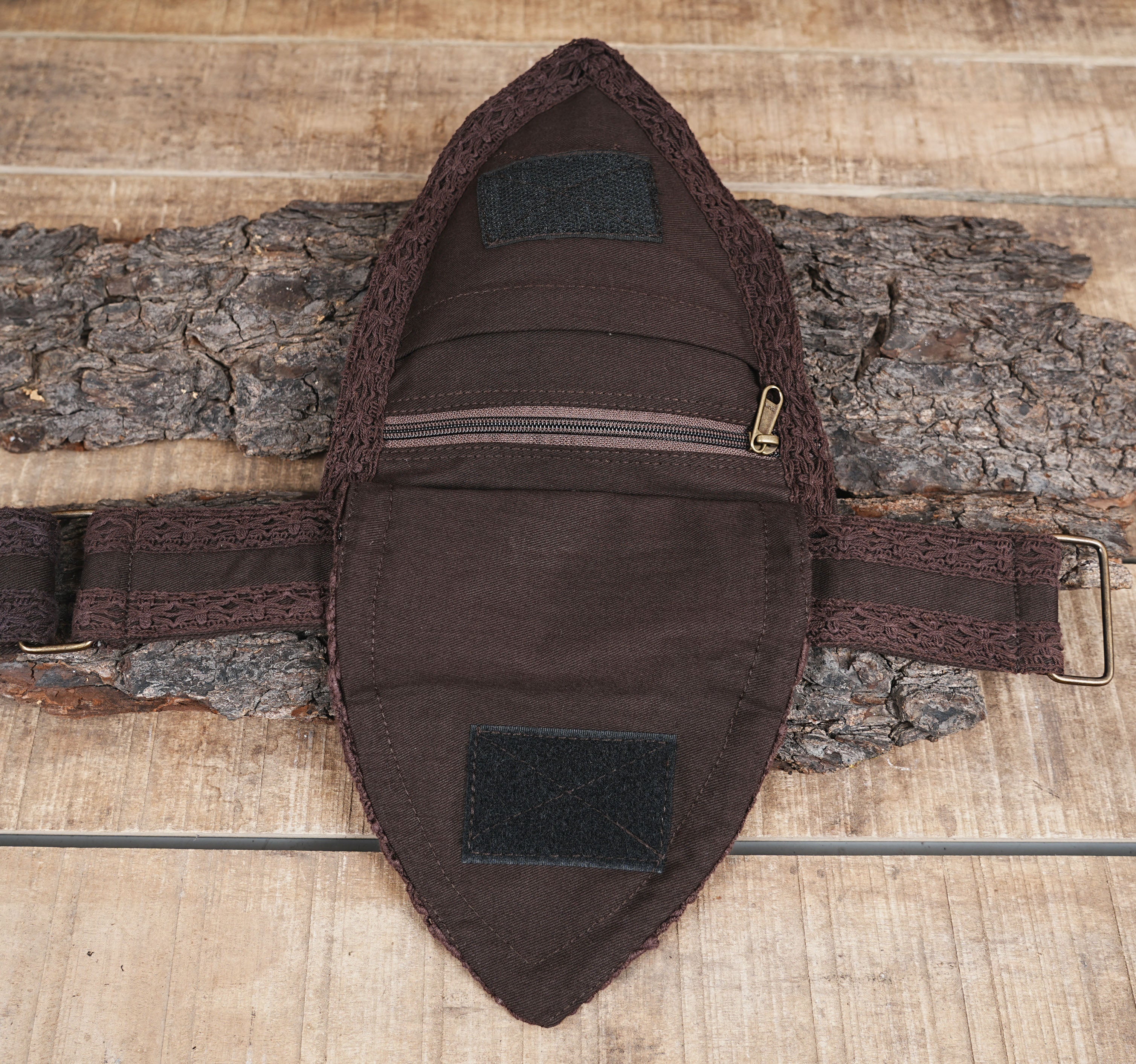 Practical brown waist pack with zipper pockets for festival goers