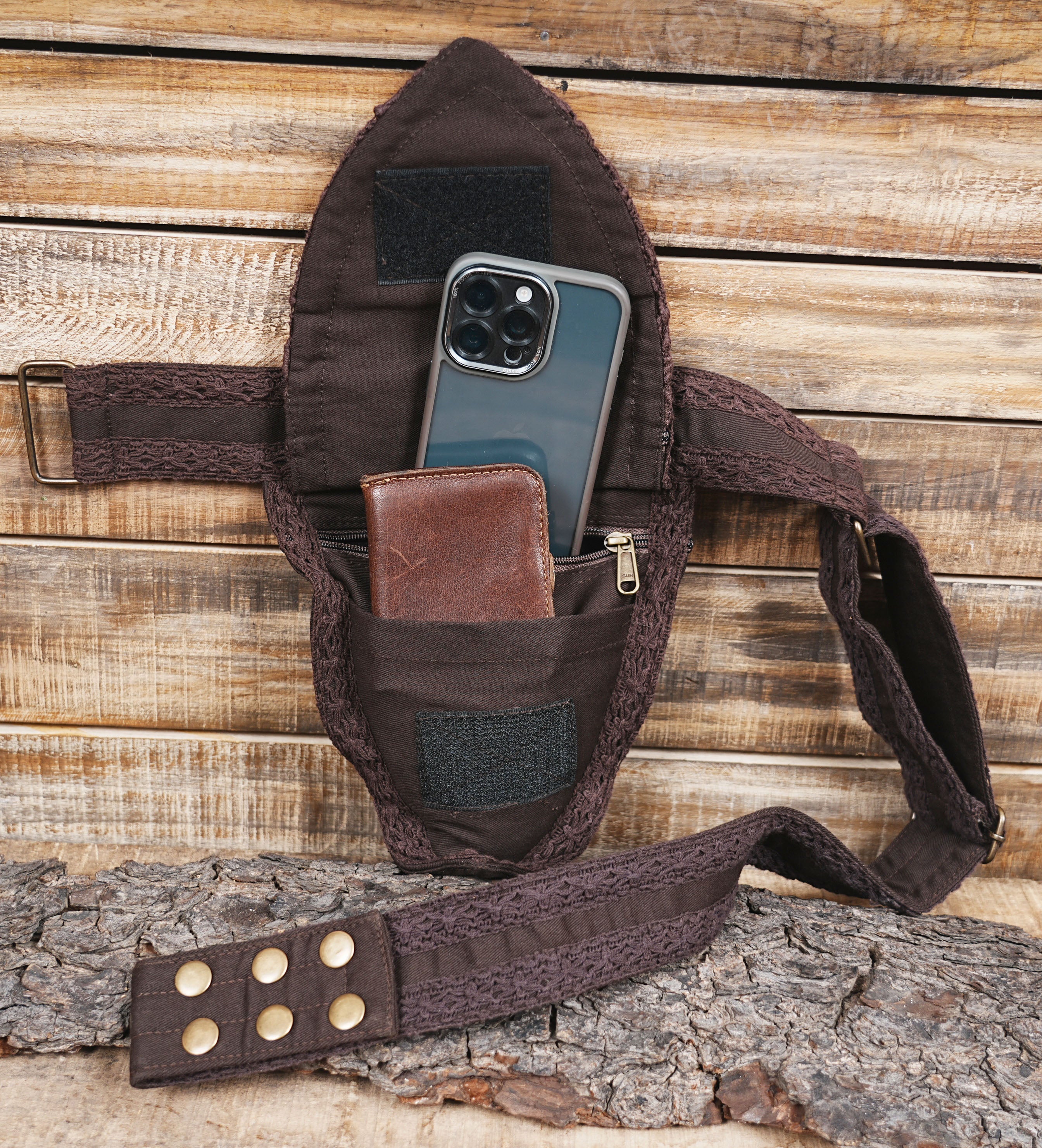 Handmade brown canvas pocket belt for alternative outfits