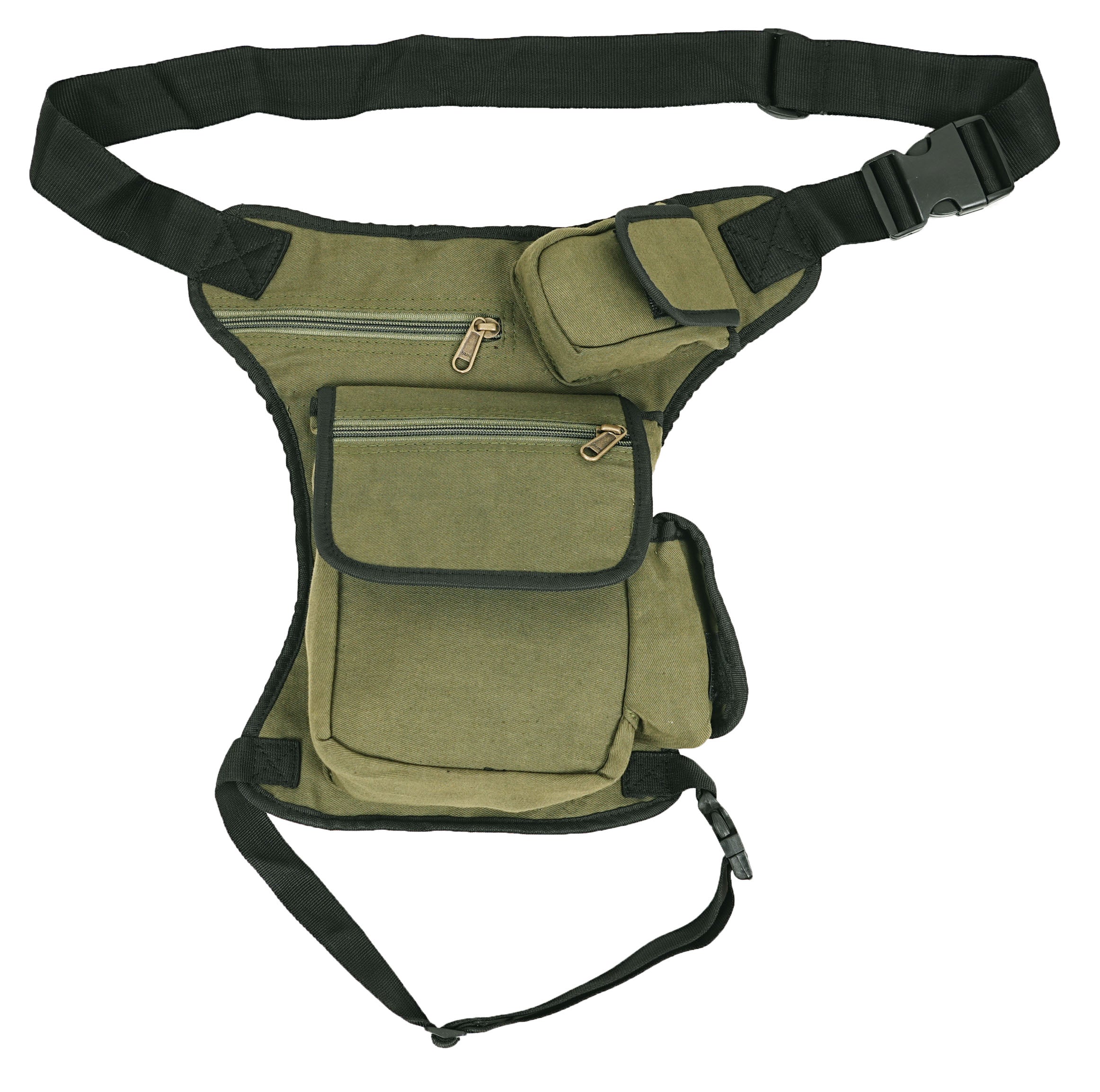 Alternative streetwear side pouch bag in sturdy black canvas fabric.