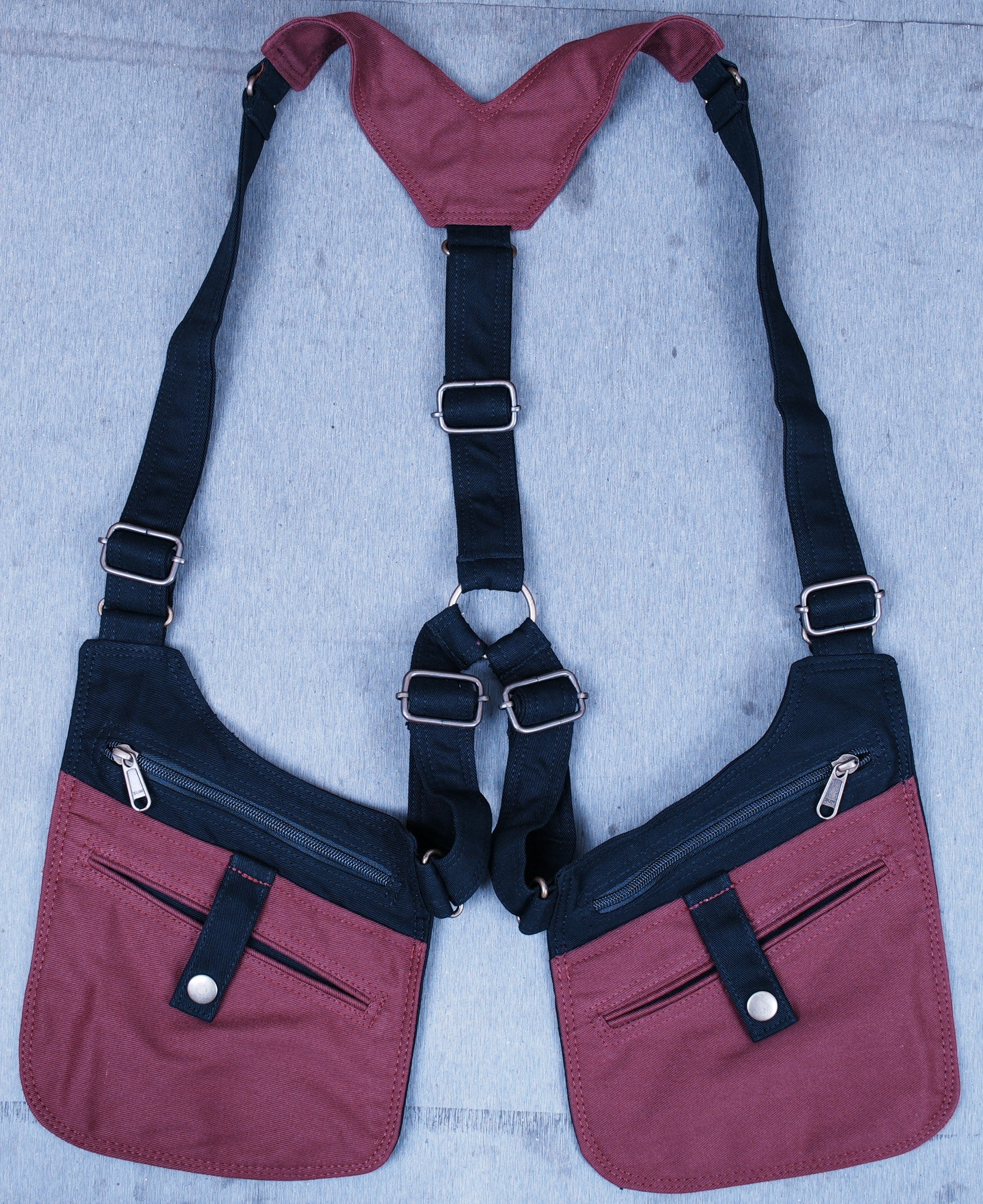 Gothic alternative fashion chest harness and multi-pocket utility bag