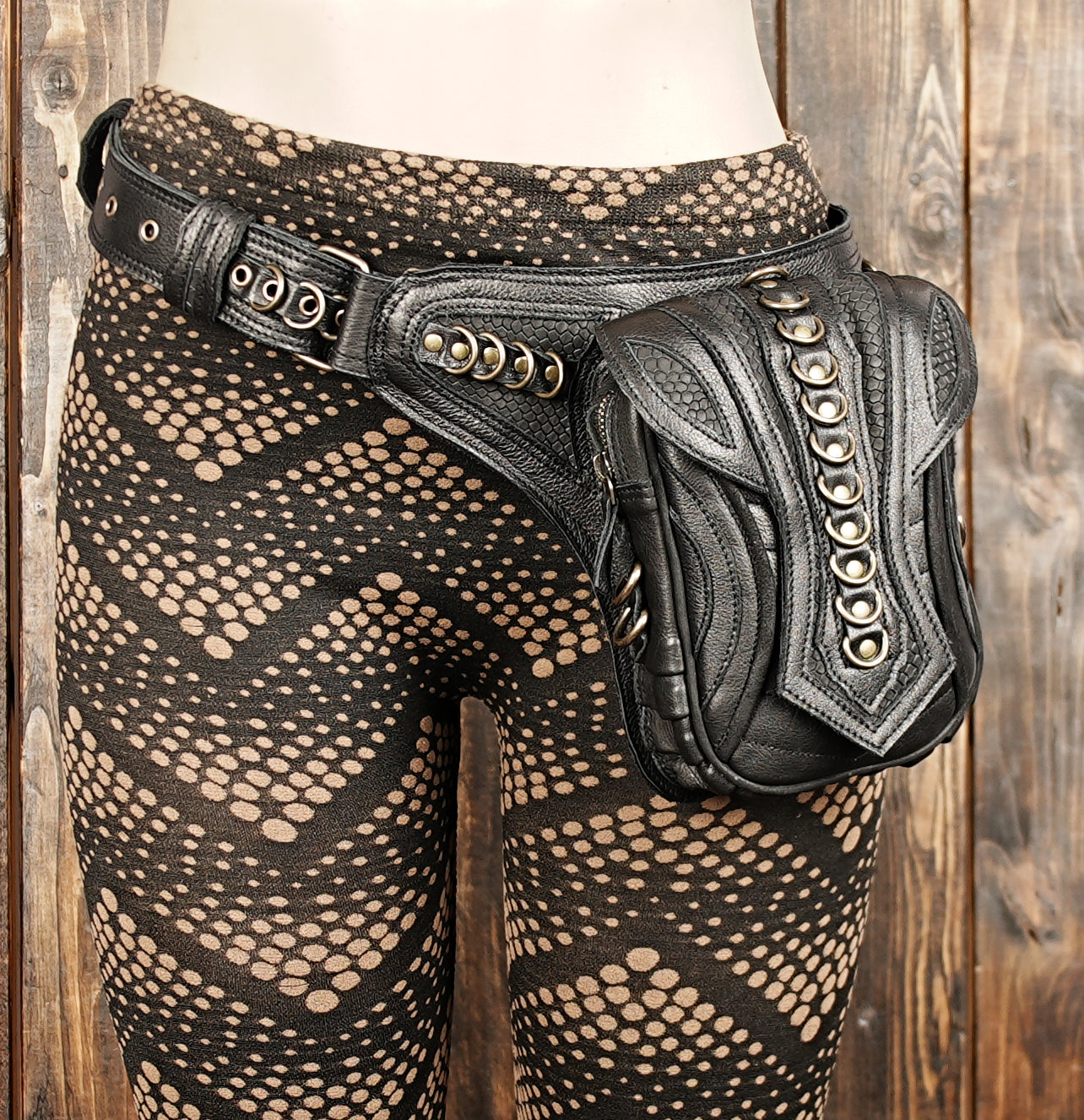 Leather pouch waist belt made from genuine leather