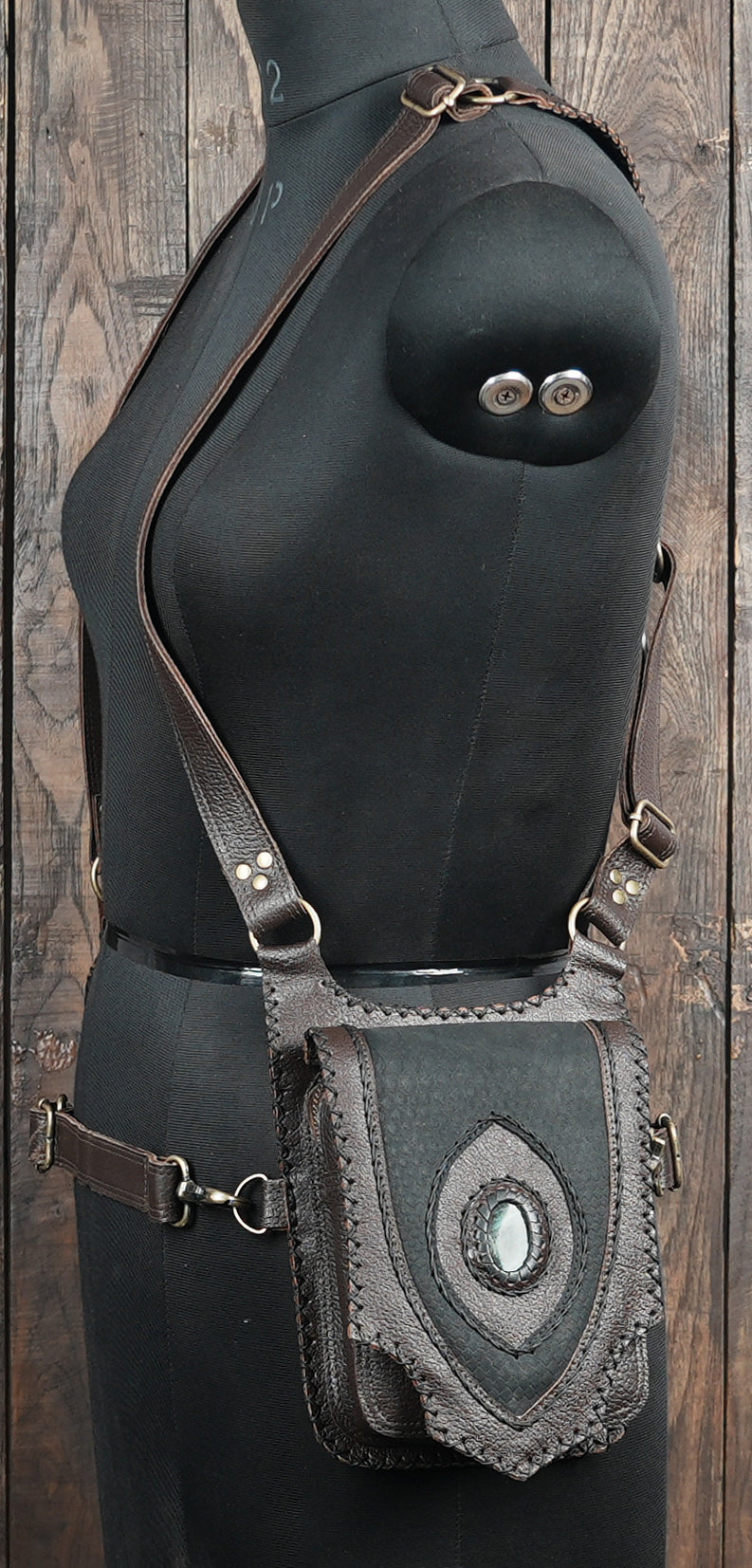 Unisex handcrafted leather holster with fantasy aesthetic and secure pockets