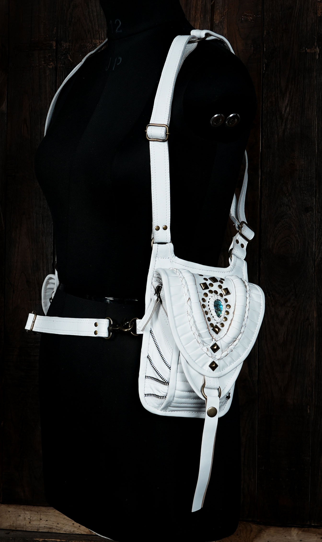 Buy White Leather Holster Bag Leather Shoulder Bag Zipper Holster Leather Festival Travel Bag Burning biker holster 