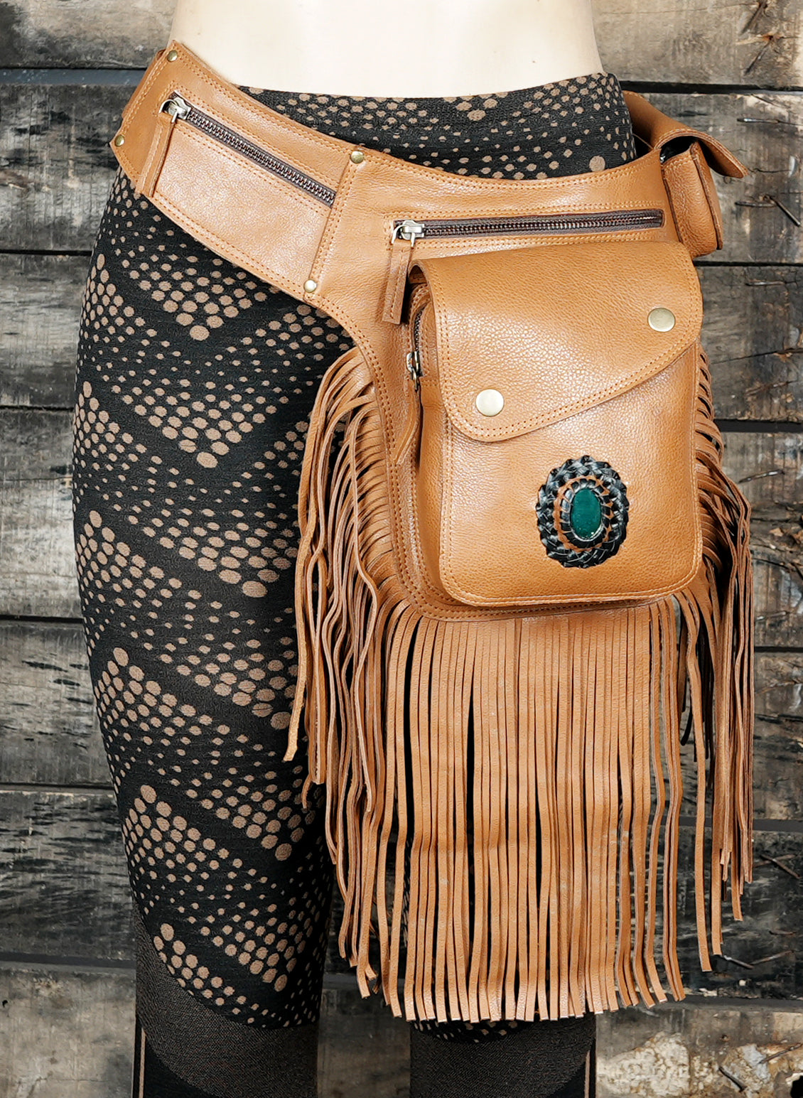 Handmade boho leather waist belt with functional storage