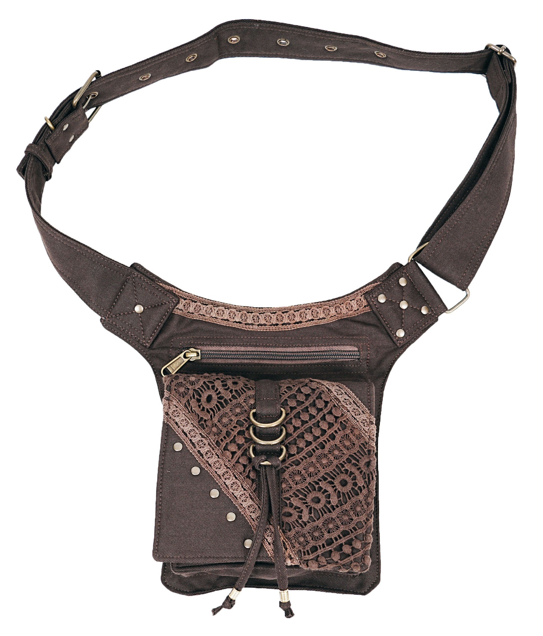 Black bohemian hip bag with studded side detailing