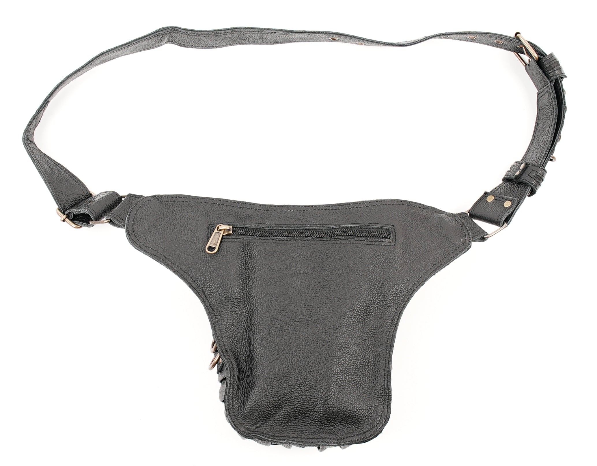 Handmade leather fanny pack with tribal pattern