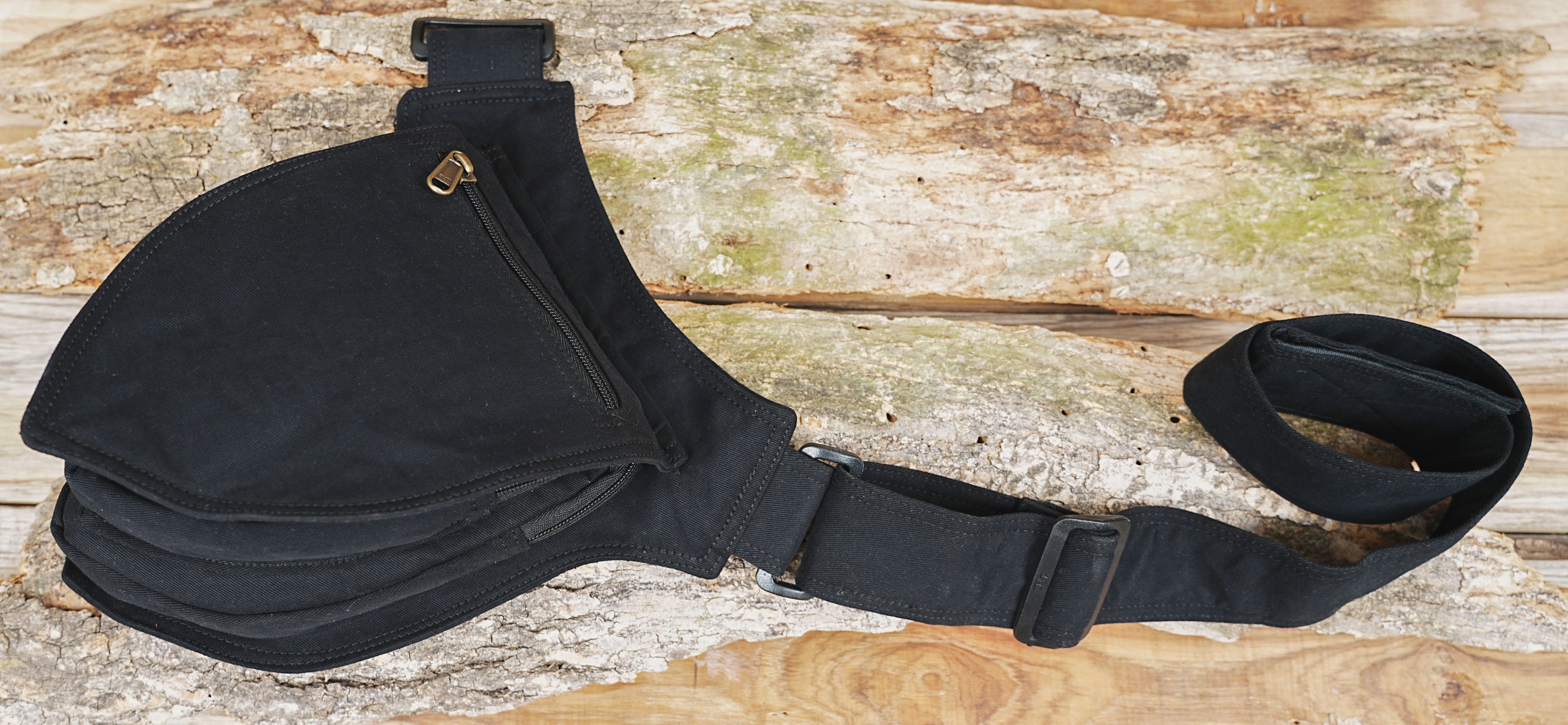 Minimalist black fanny pack with adjustable belt strap