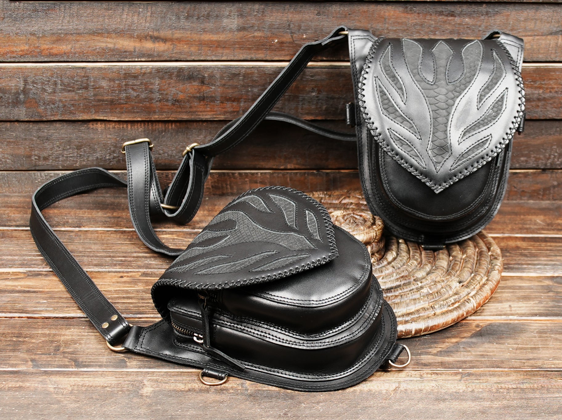 Leather shoulder holster with two pouches