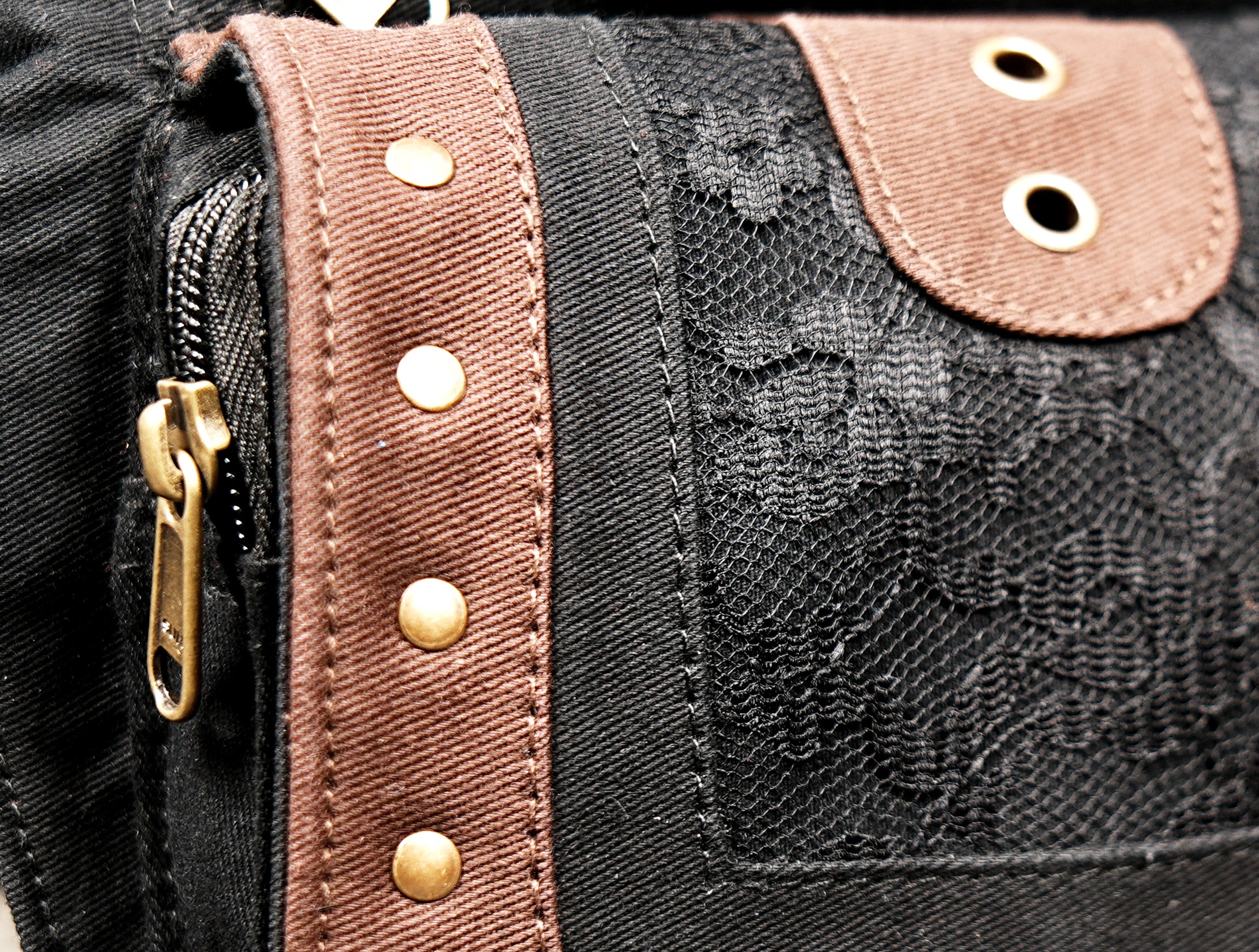 Black cotton belt bag with adjustable waist strap