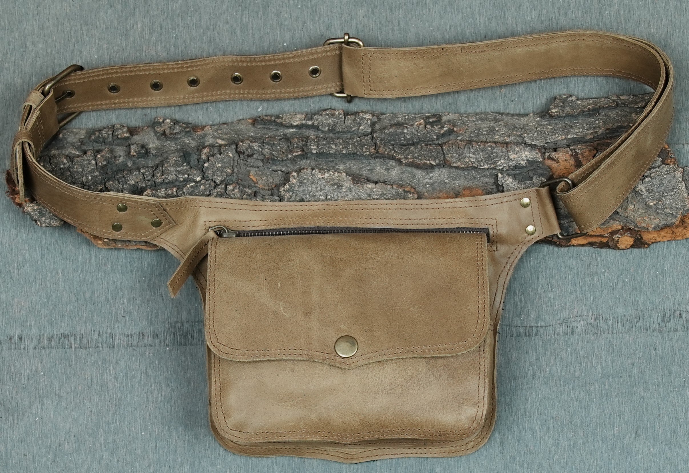 Black leather festival belt bag with roomy storage pocket