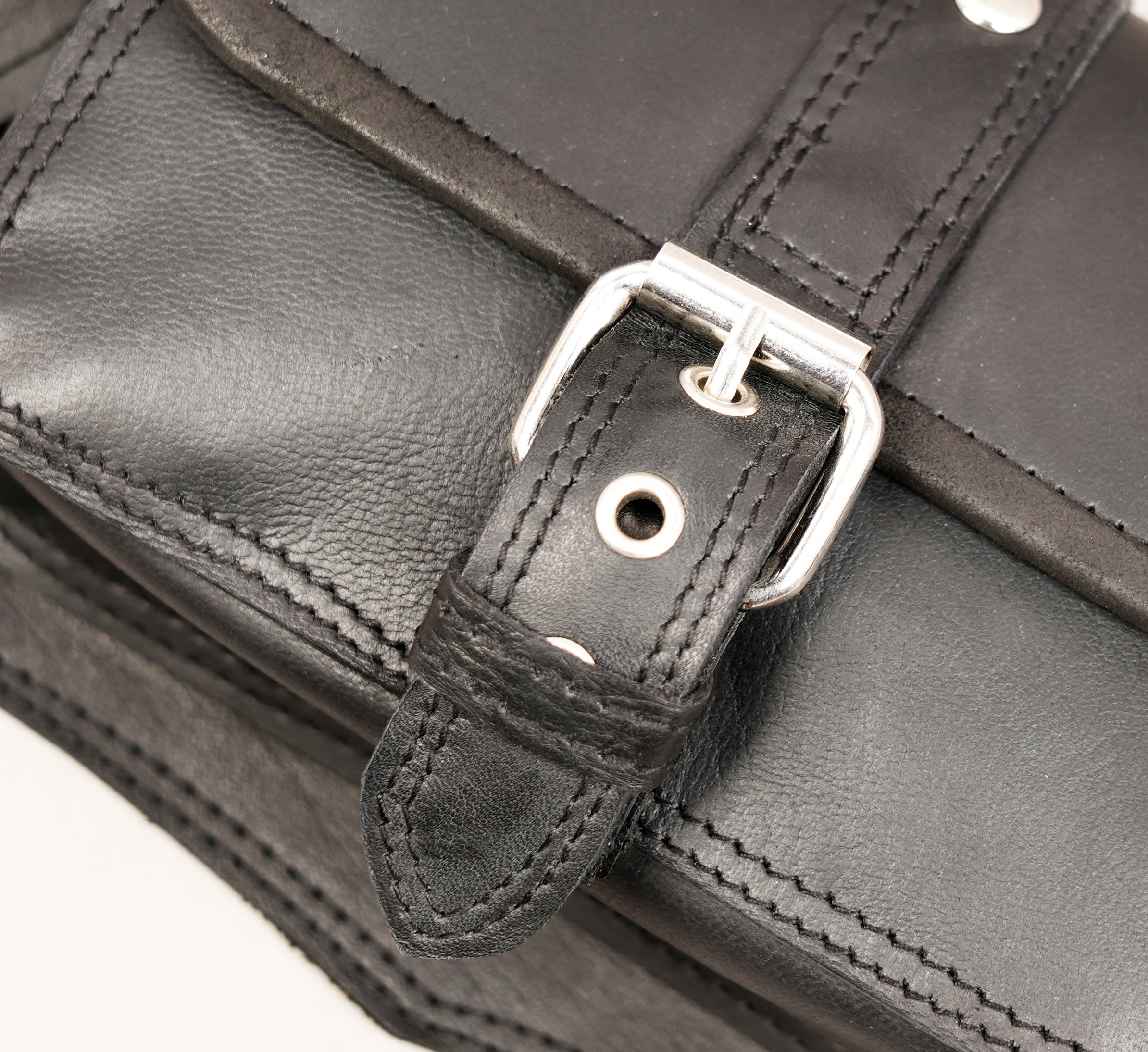 Leather waist belt bag with dual storage compartments