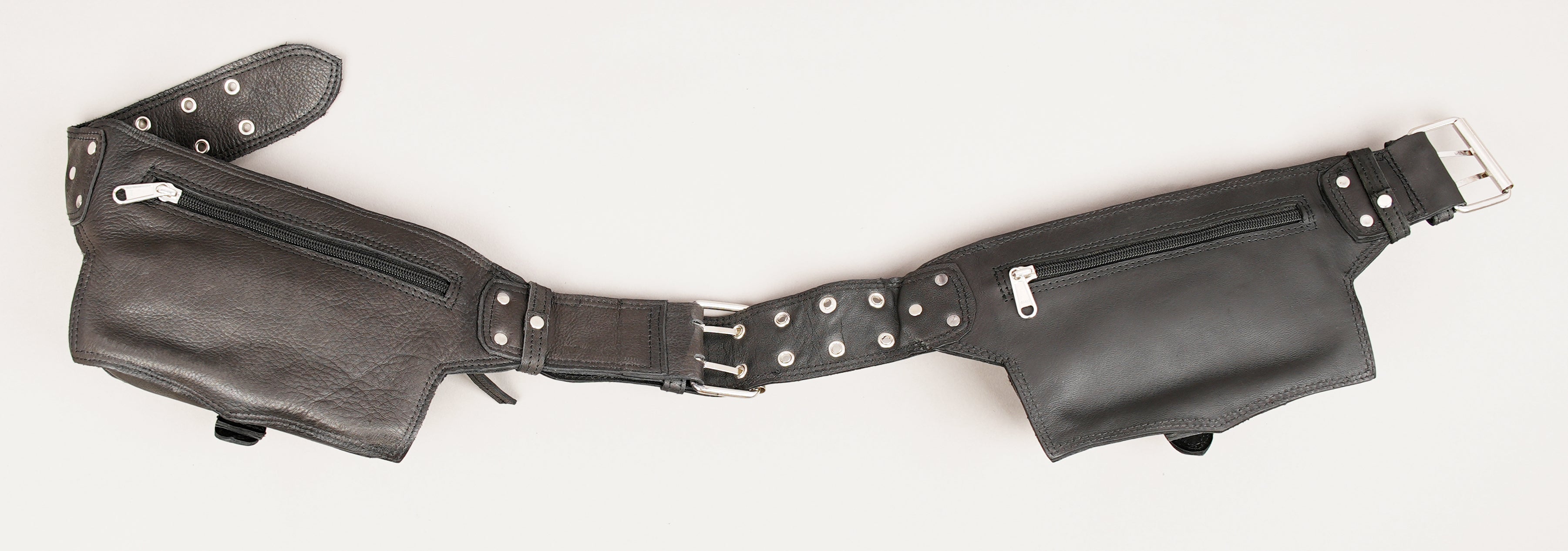 Black leather waist belt with secure buckle closures
