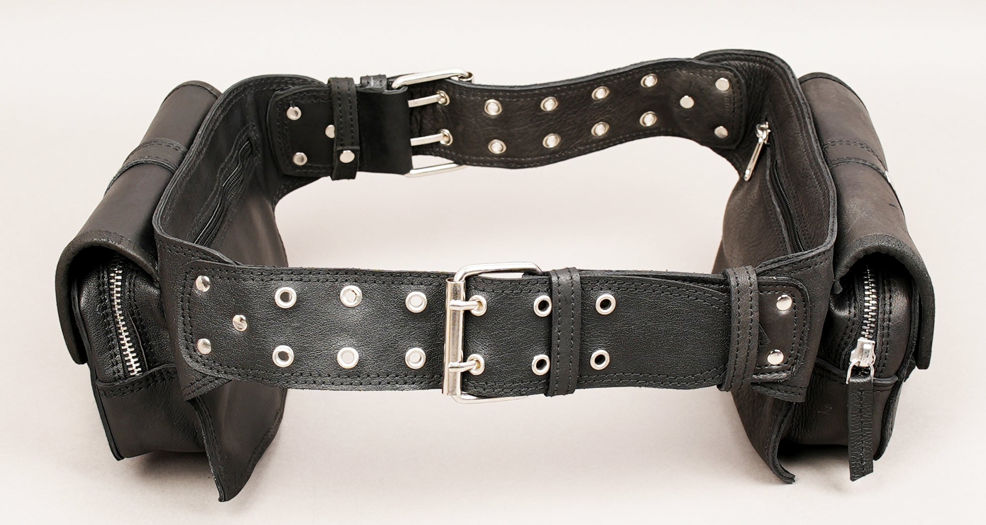 Leather waist belt bag with multi-pocket design