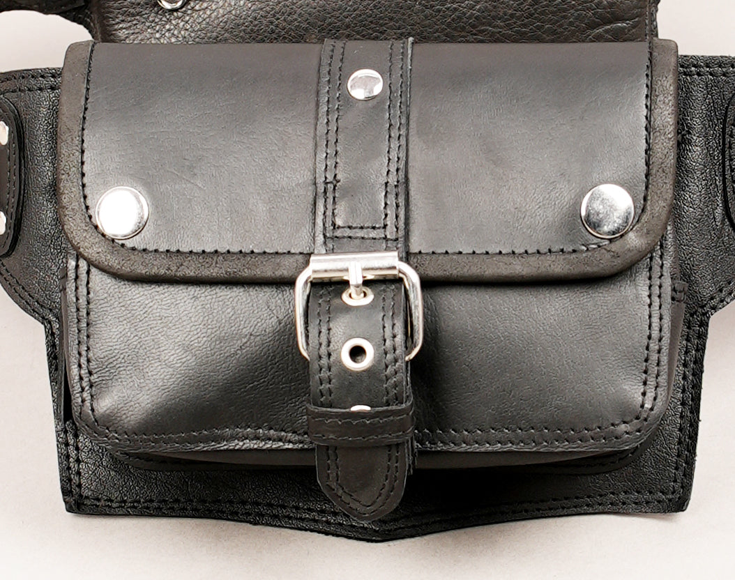 Unisex leather waist belt for travel and outdoor use