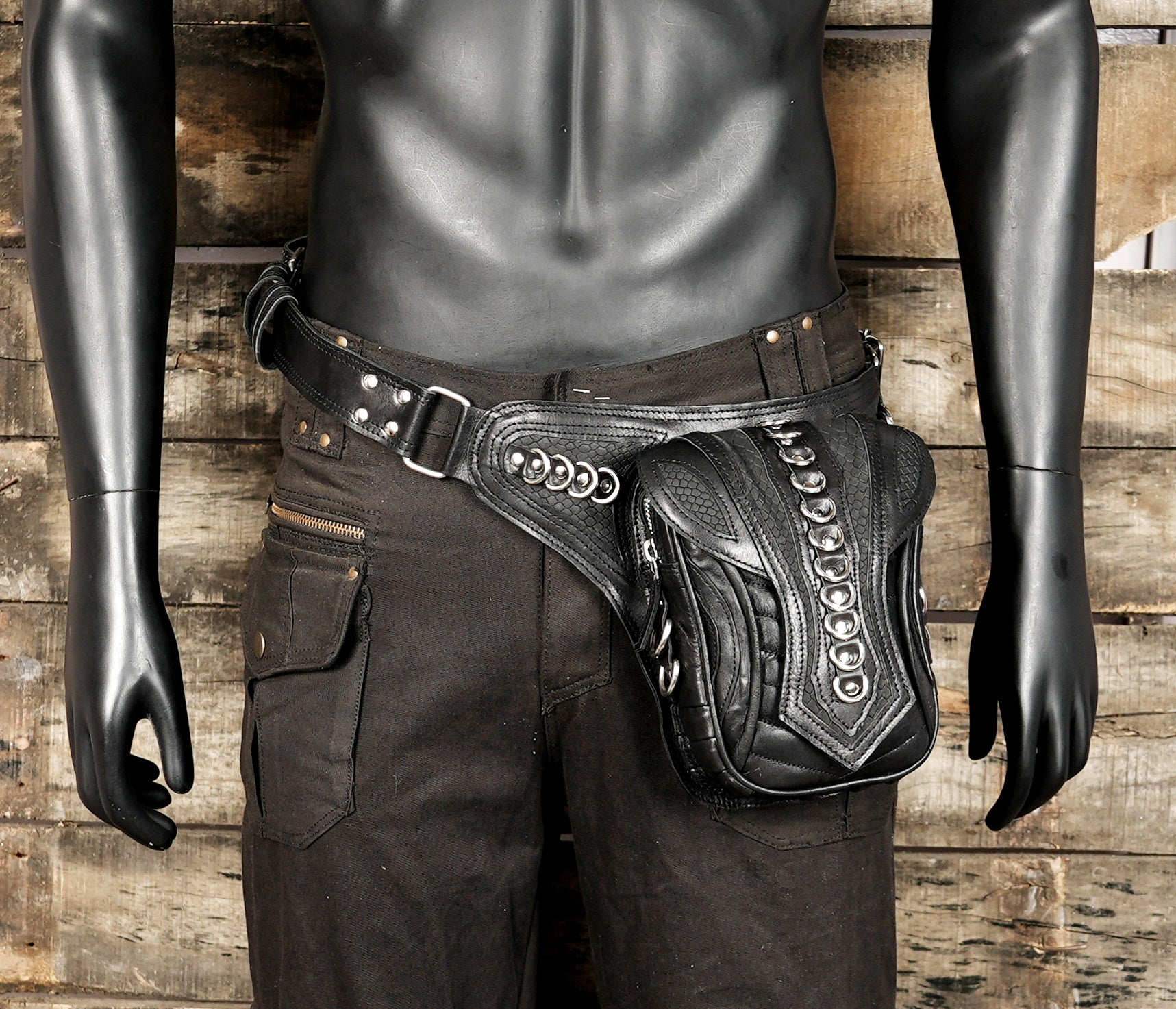 Handmade leather waist belt with compact pouch
