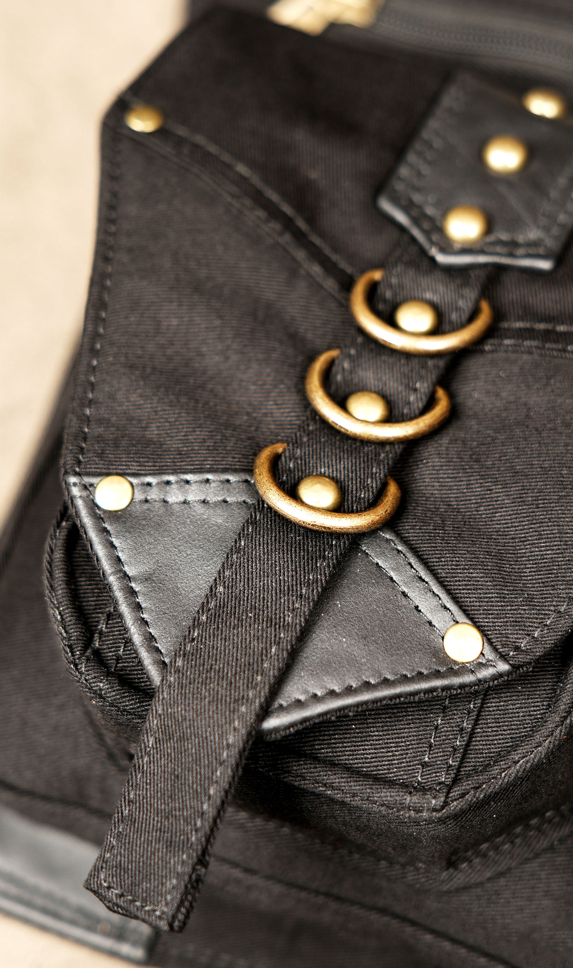 Steampunk utility leg pack in heavy-duty cotton canvas with antique brass hardware.