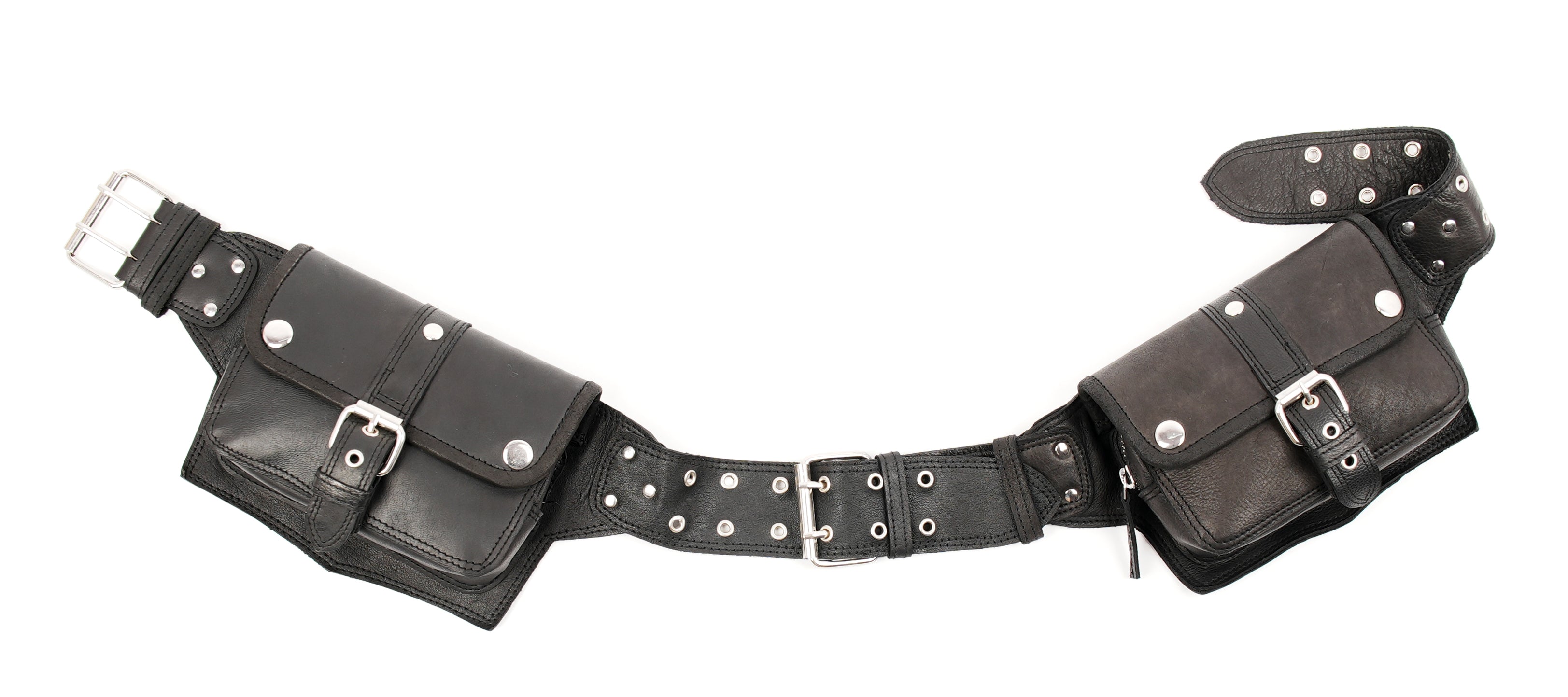Compact leather waist belt with practical storage