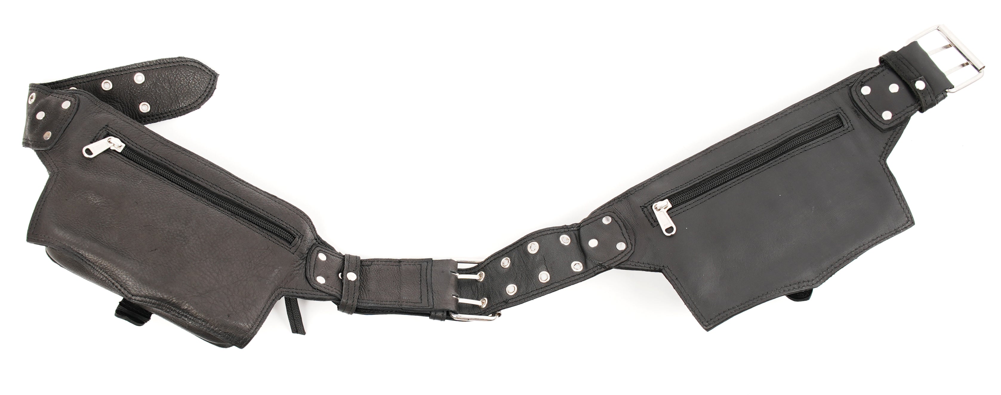 Leather waist belt accessory with dual pouch design