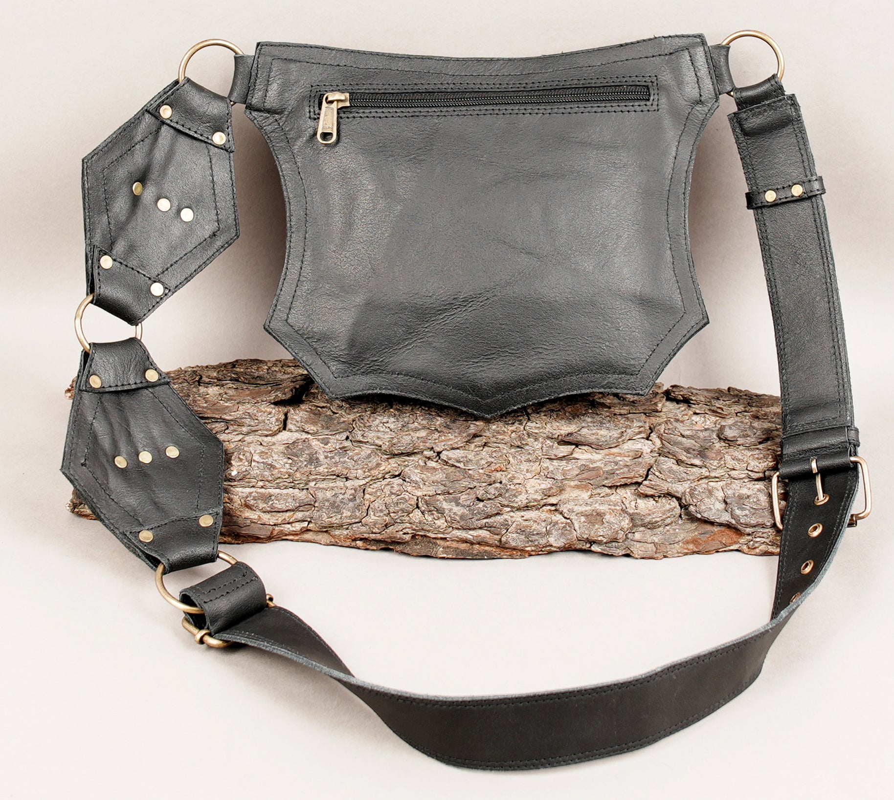 Leather waist belt with front pouch for small essentials