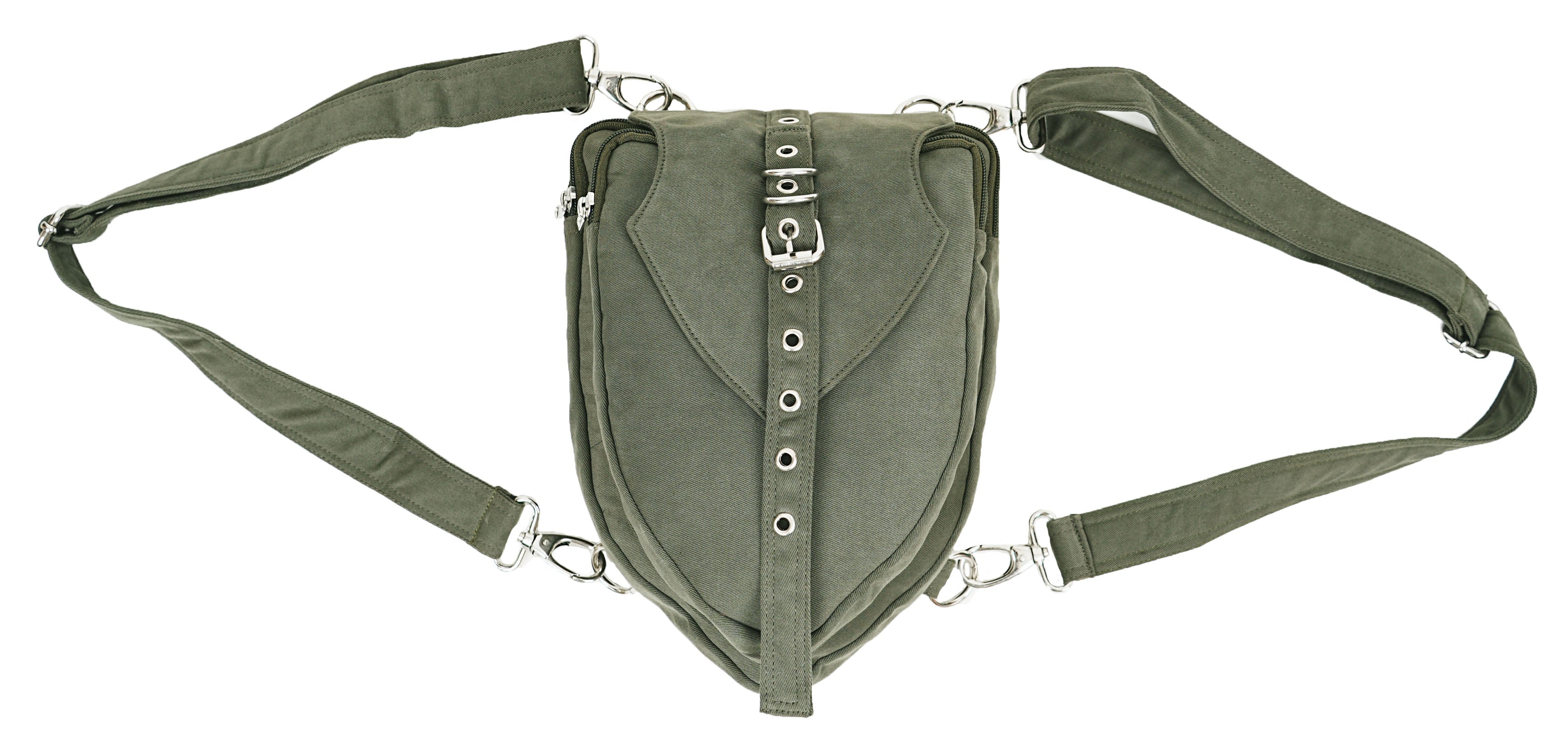 Gothic alternative fashion daypack and multi-way utility bag with buckle detail