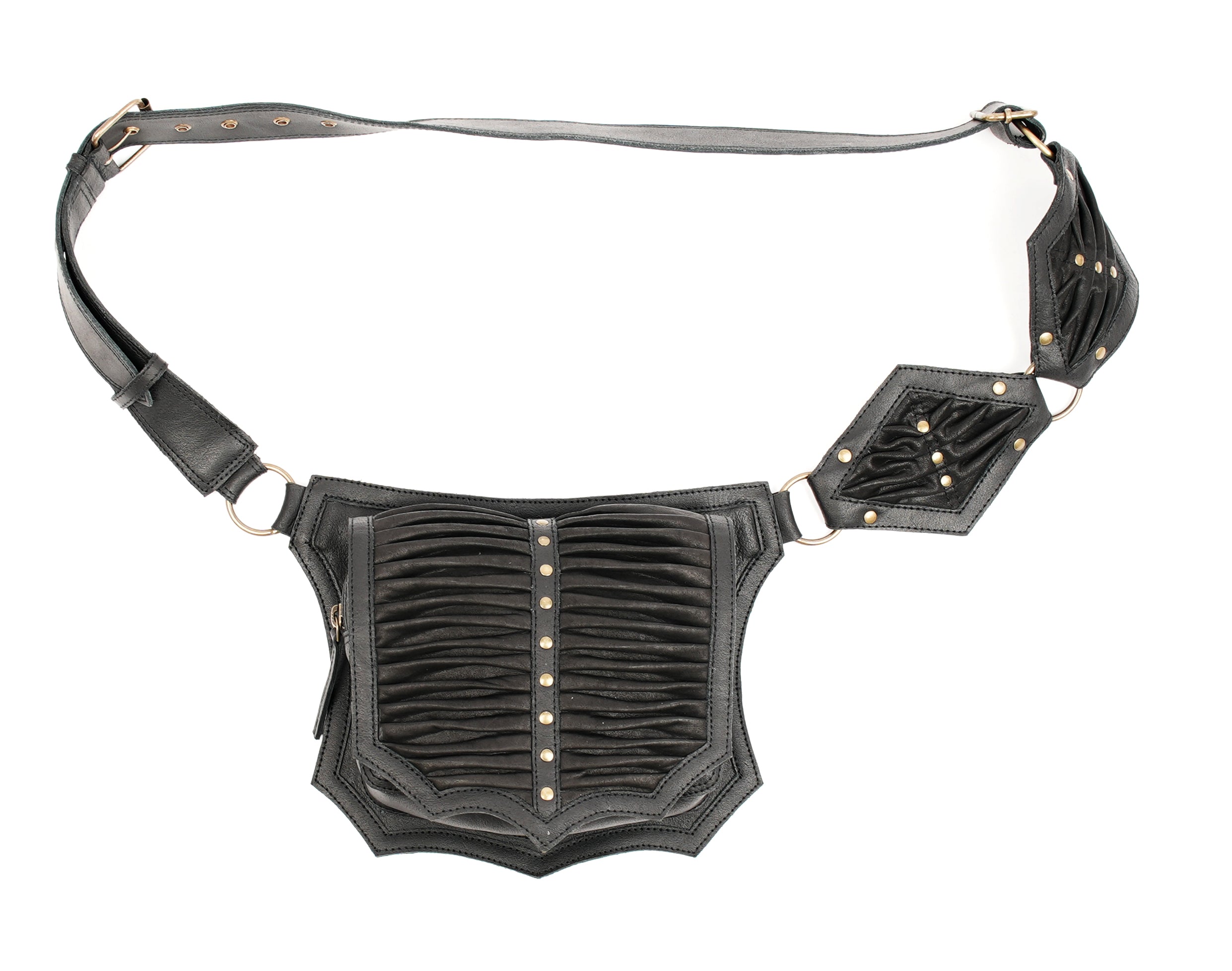 Minimalist leather waist belt with pleated detail