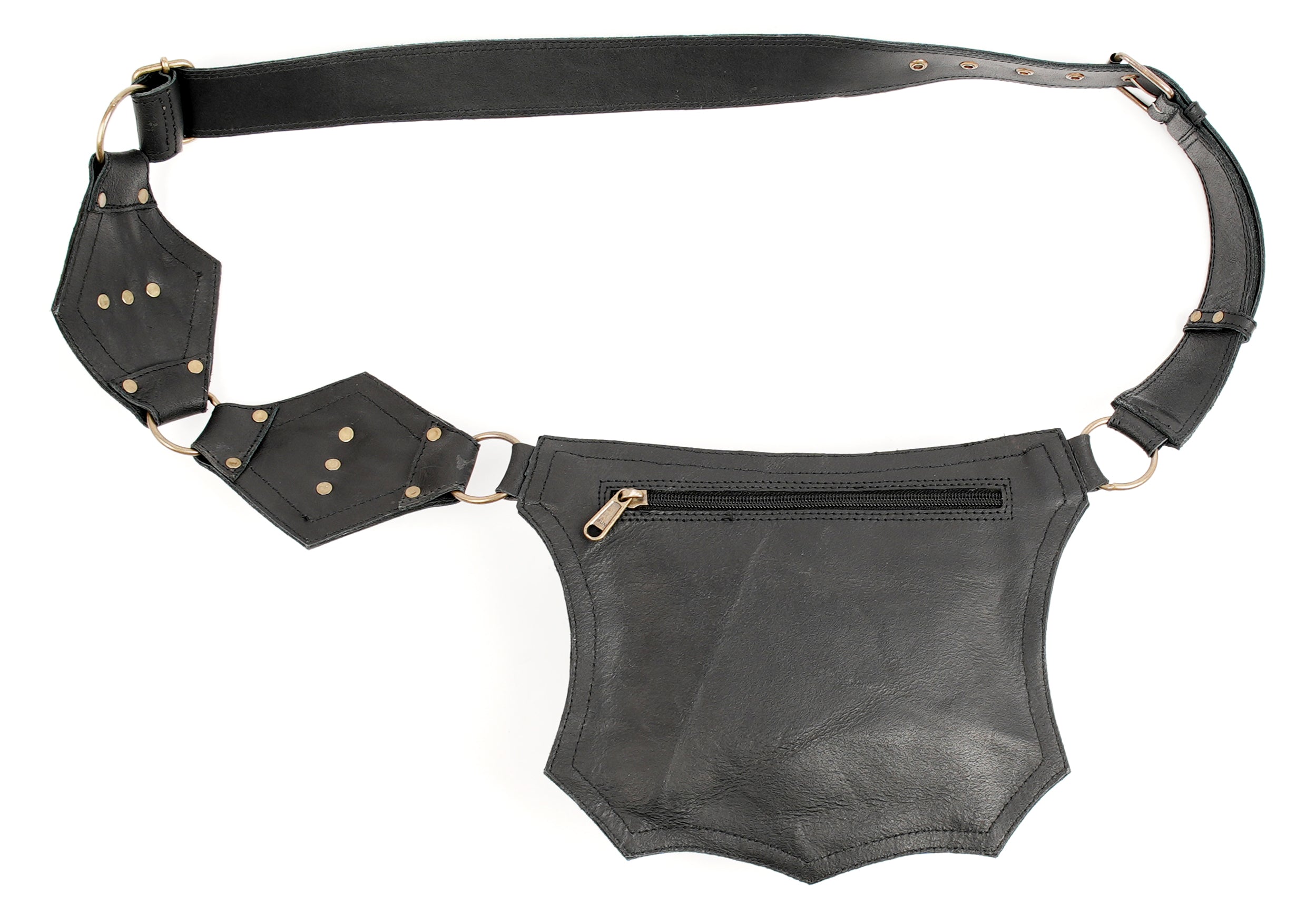 Handcrafted leather belt with structured front pouch