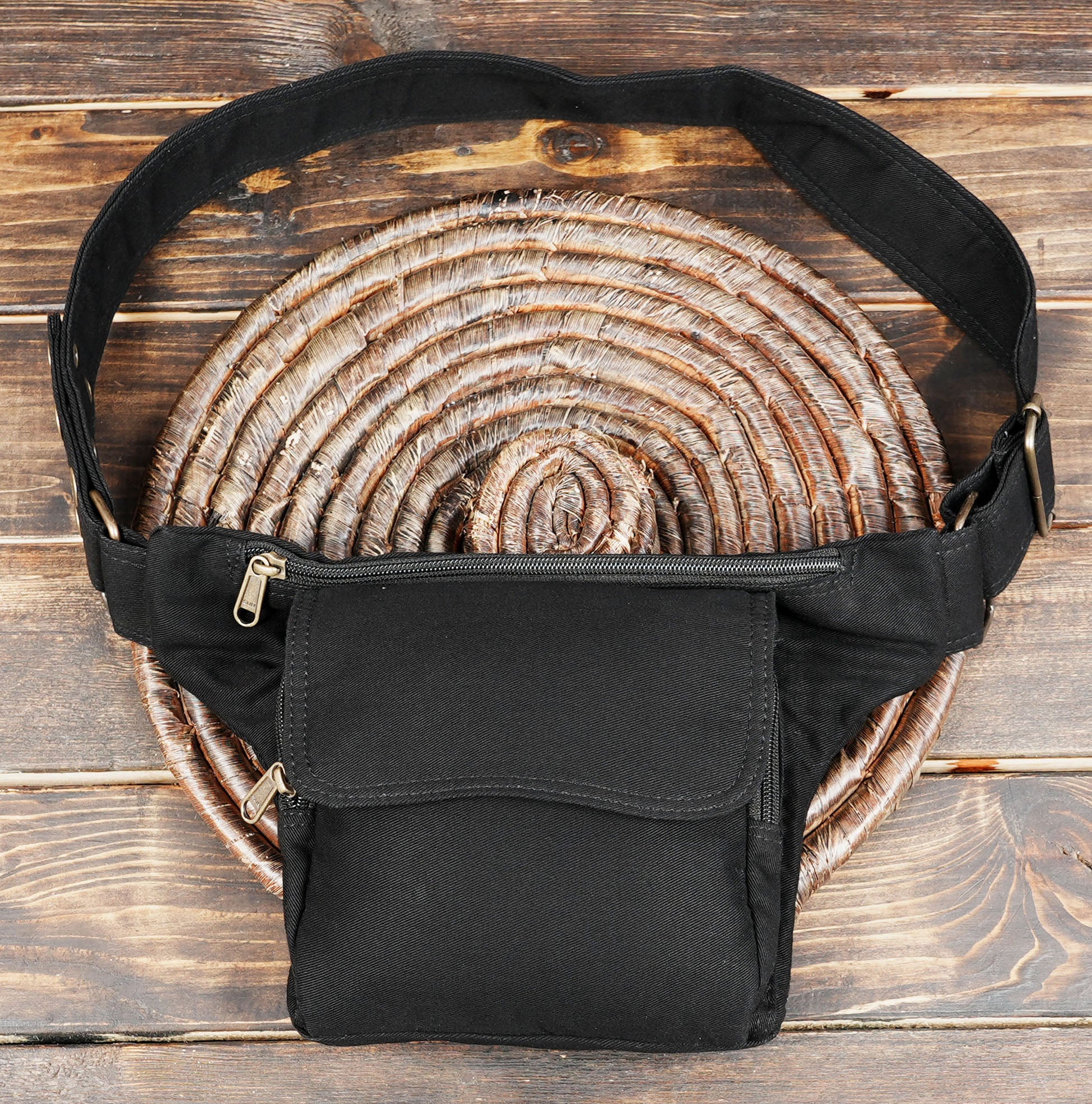 Black Cotton Utility Bag with Multiple Pockets for Everyday Carry