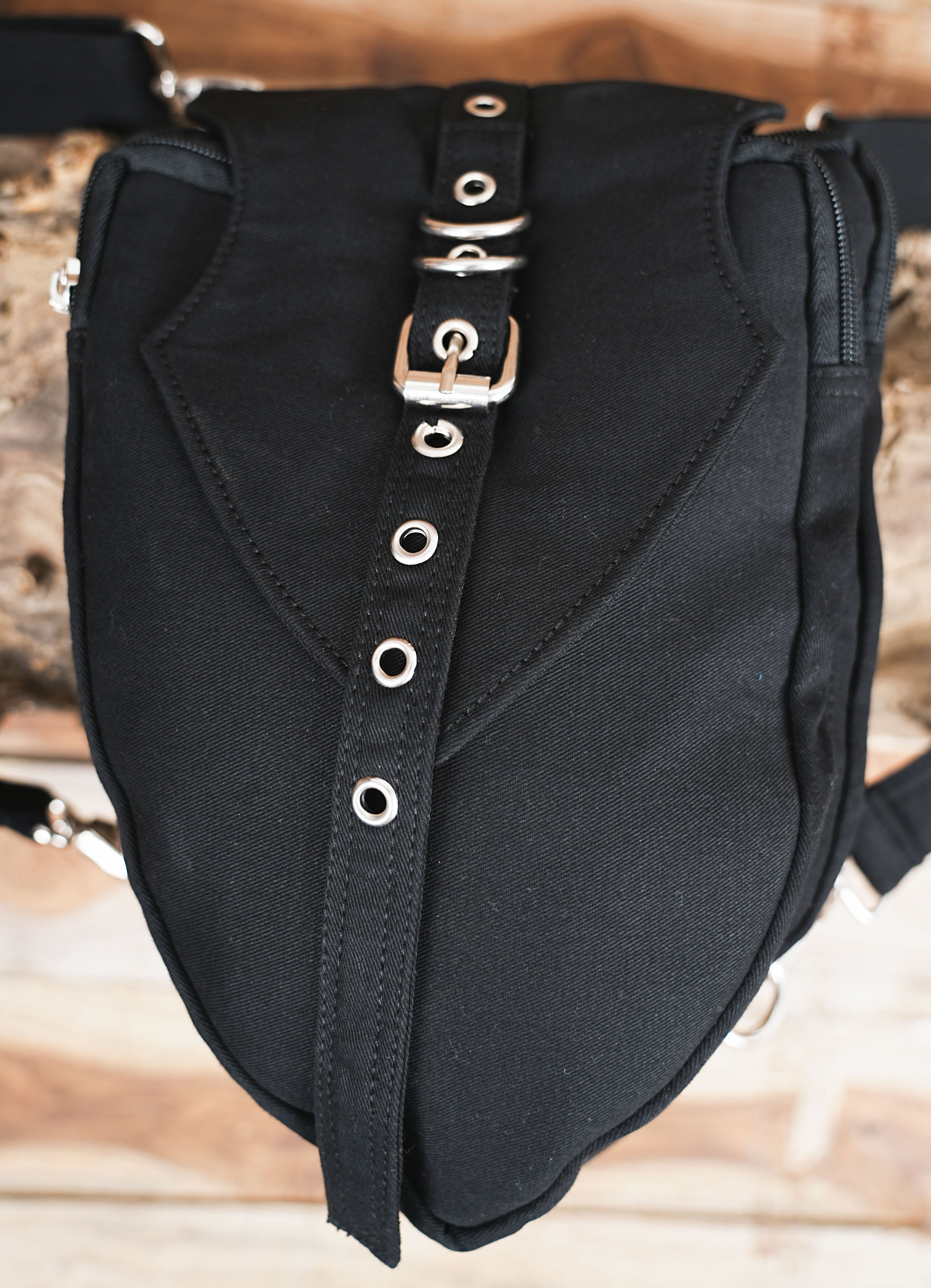 Steampunk style canvas shoulder belt bag with adjustable straps and secure compartments