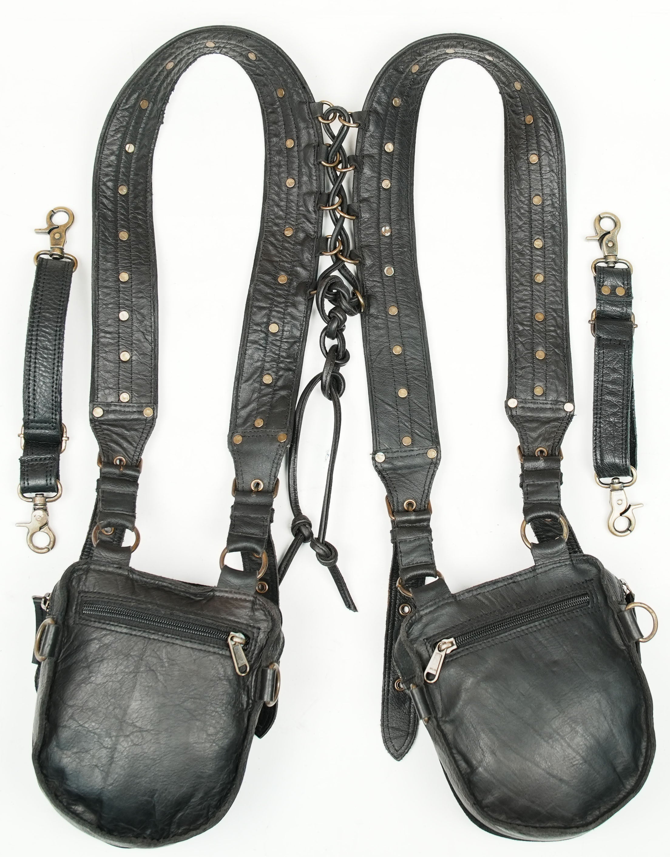 Handmade leather accessory harness with stud accents