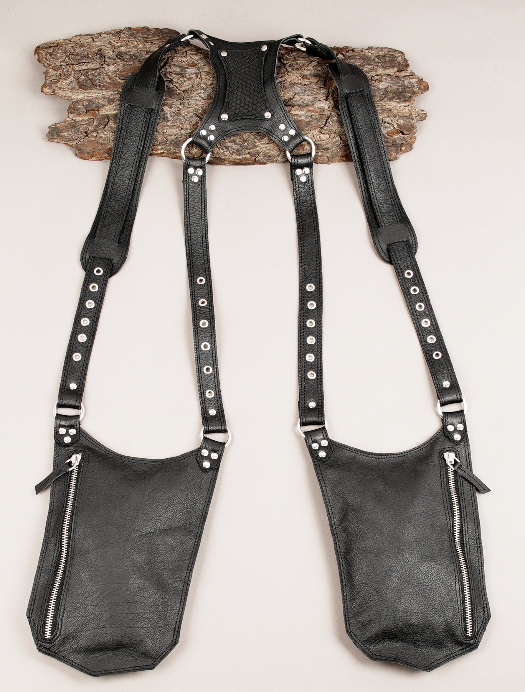 Genuine Leather Shoulder Holster with Dual Zipper Pouches || Handmade Leather Harness Holster with Adjustable Straps (LT/AB/HLS/6015)