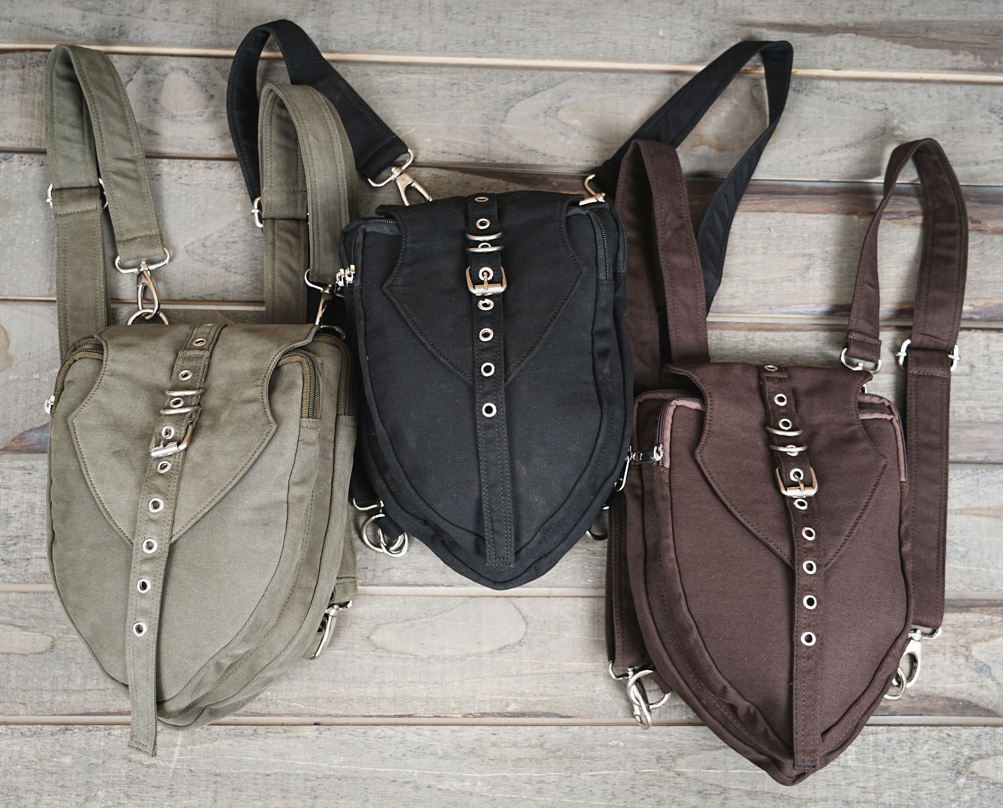 Cyberpunk style adjustable shoulder holster with unique hardware accents
