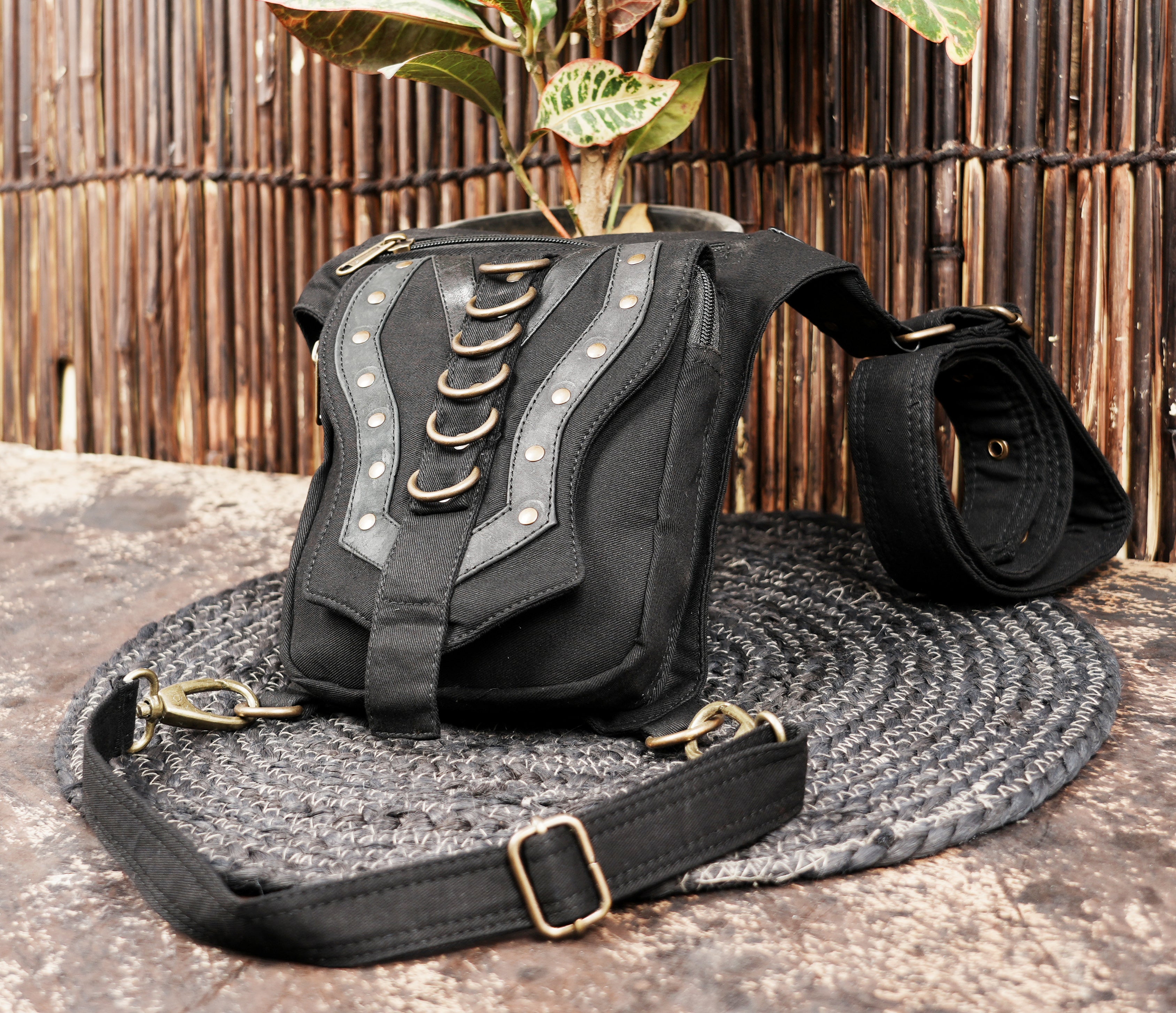 Black Cotton Thigh Holster Bag, Utility Belt Pouch, Festival Hip Bag, Gothic Waist Pack