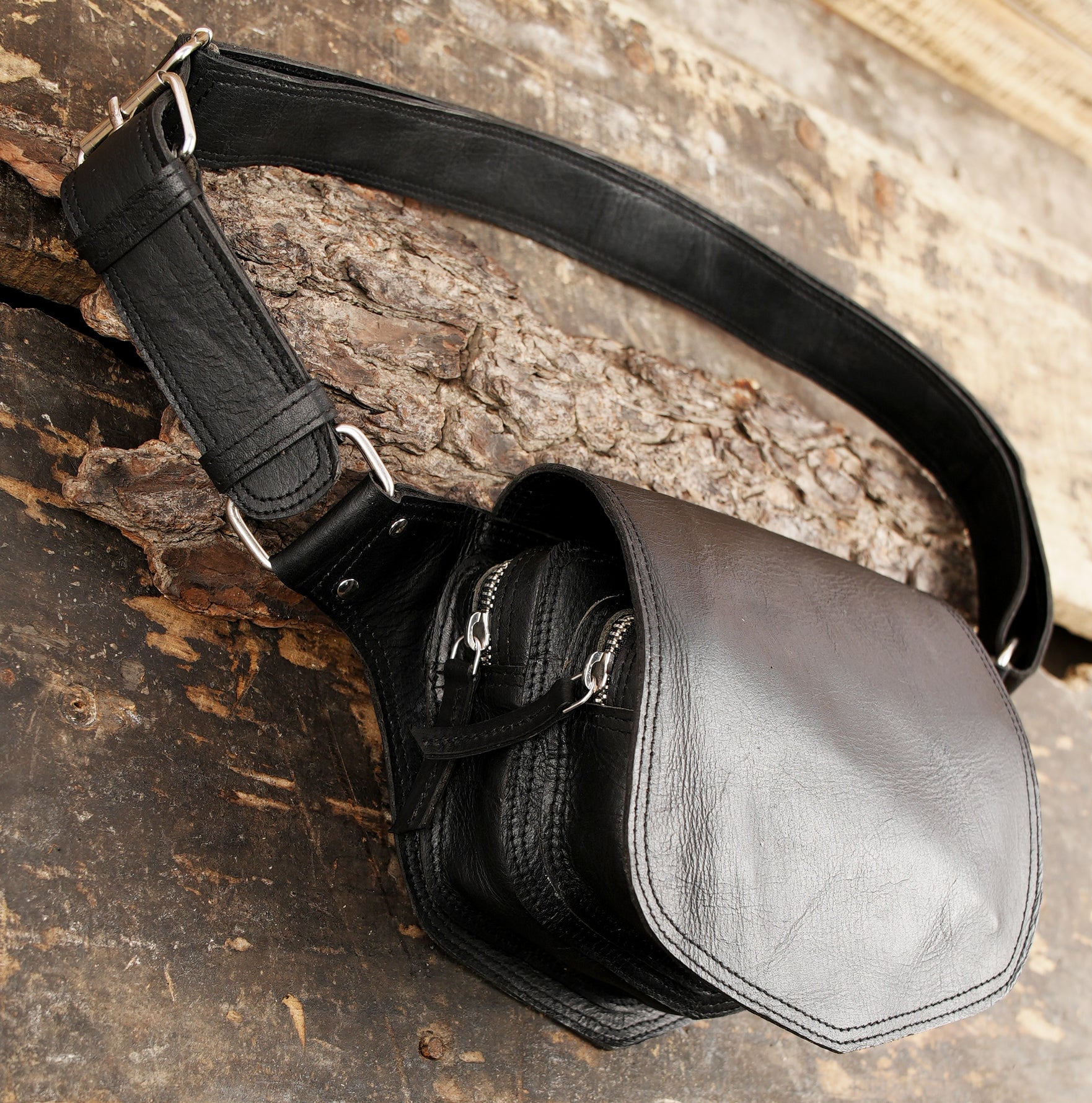 Leather hip belt pouch with adjustable buckle strap