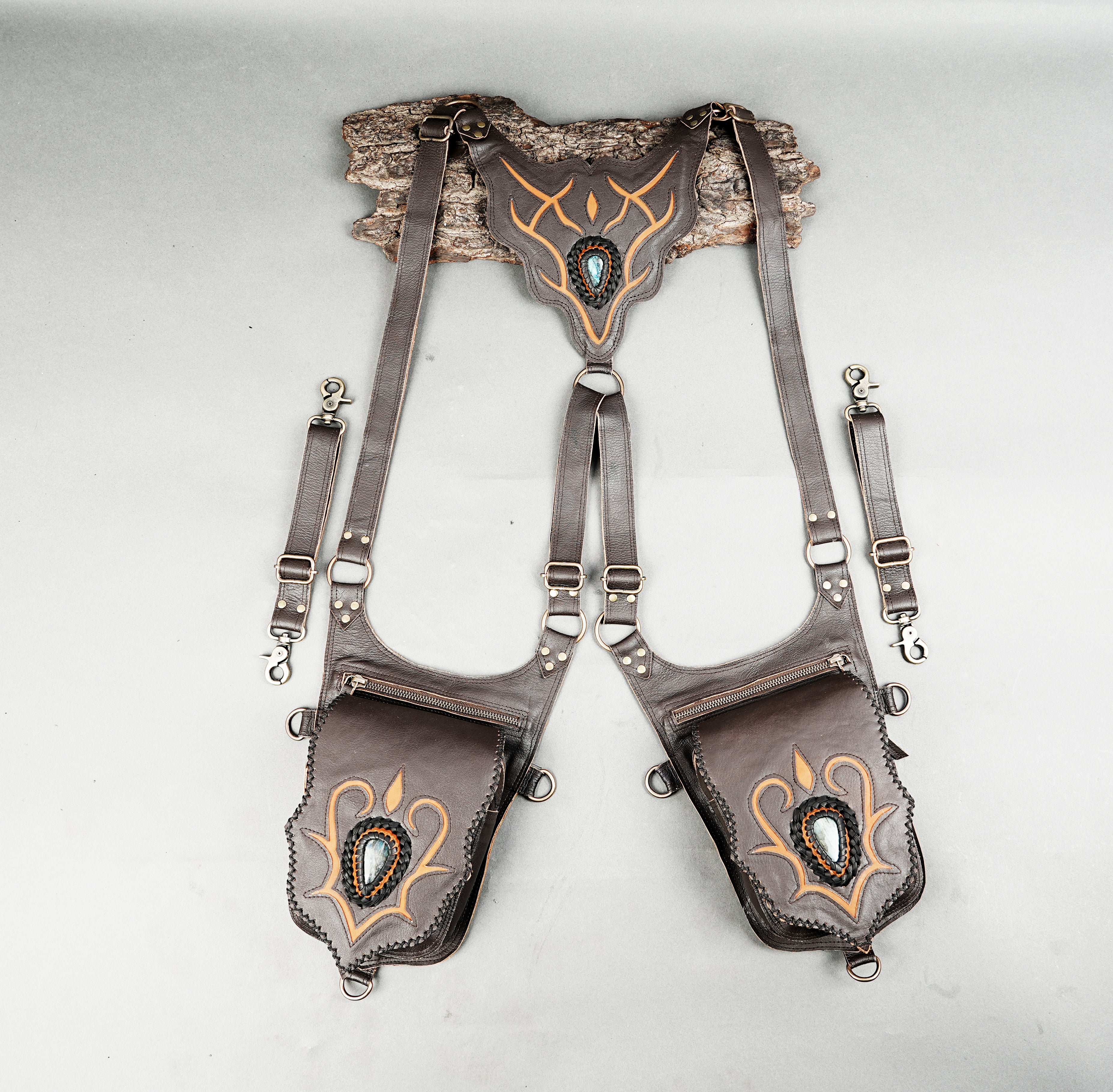 Steampunk Leather Holster – Double Pocket Harness Bag for Festivals & Cosplay (LT-AB-HLS-6069)