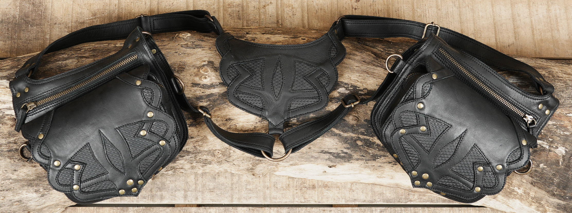 Handmade tribal leather holster with adjustable belt system