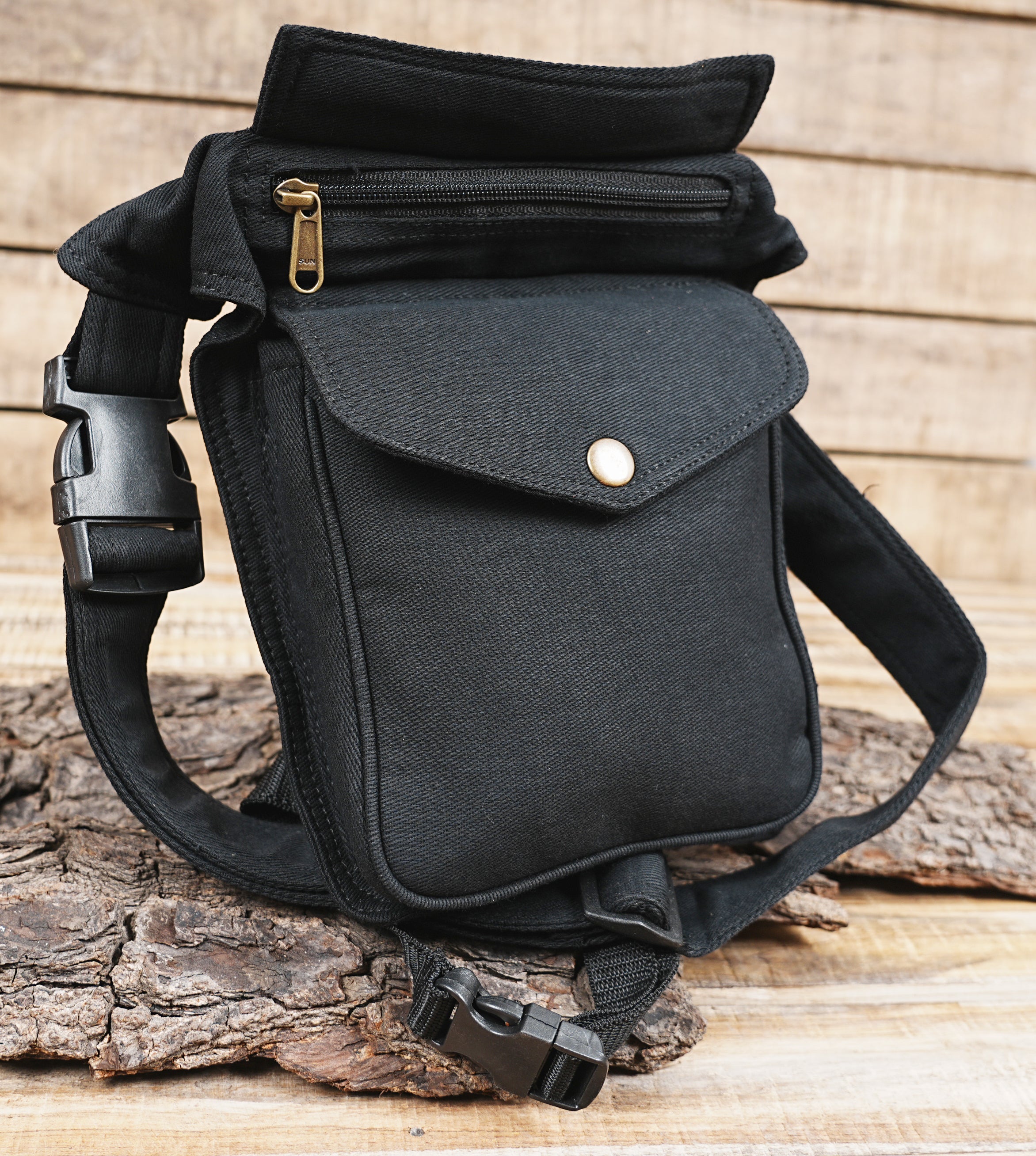 Cotton hip bag with velcro pocket for quick access items
