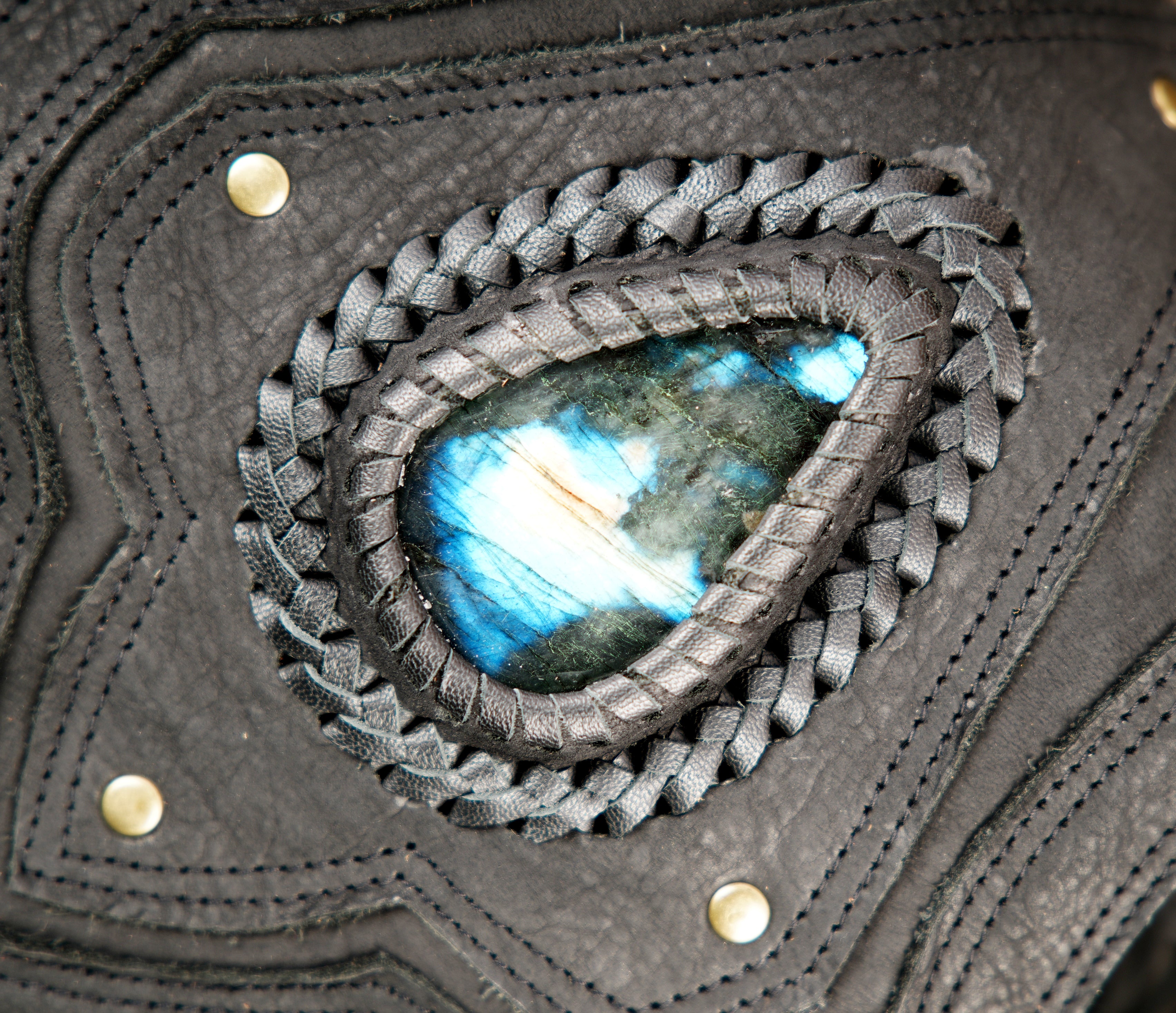 Boho style leather thigh belt with long fringe design