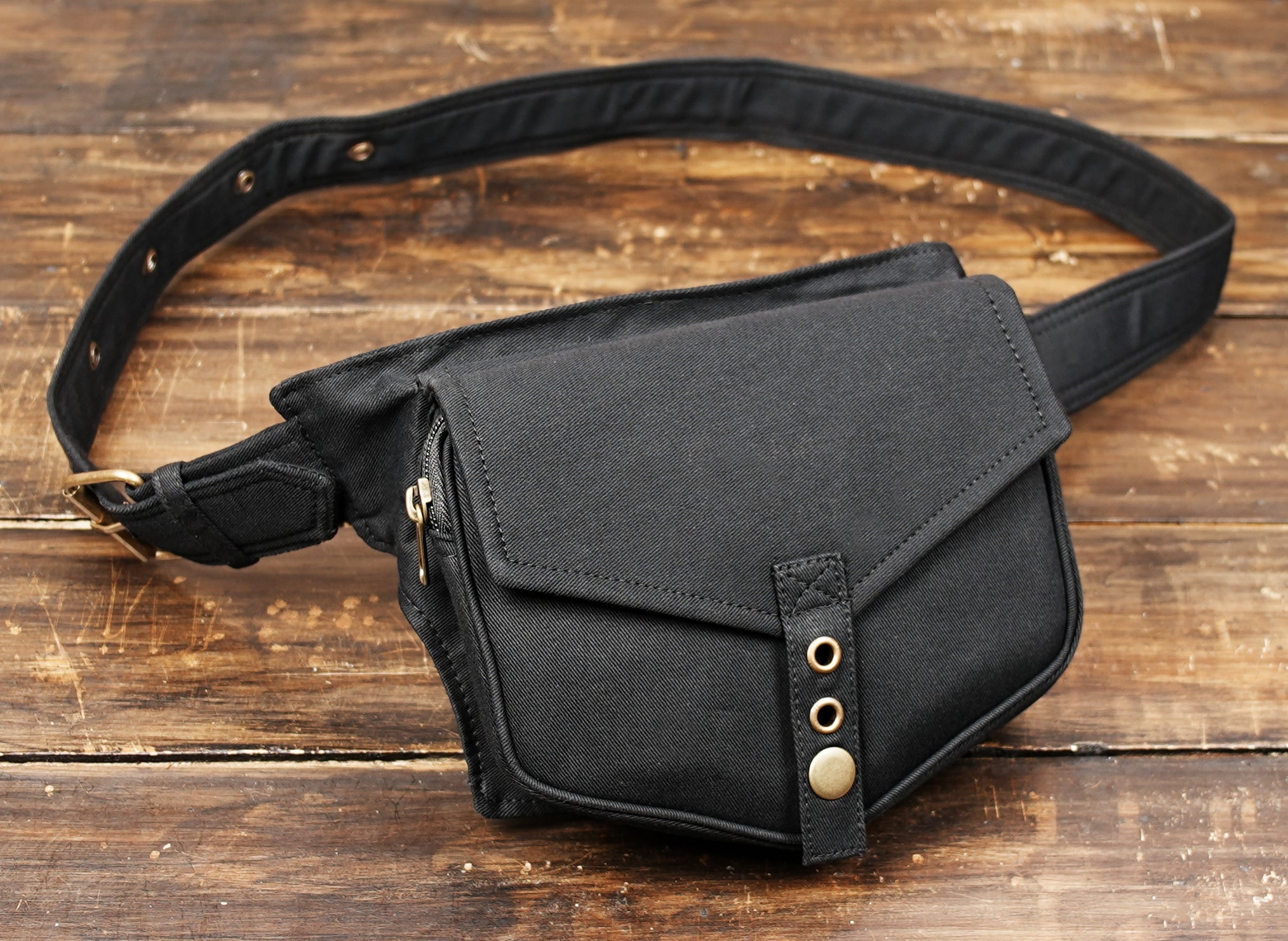 Canvas waist bag with zipper pocket back view