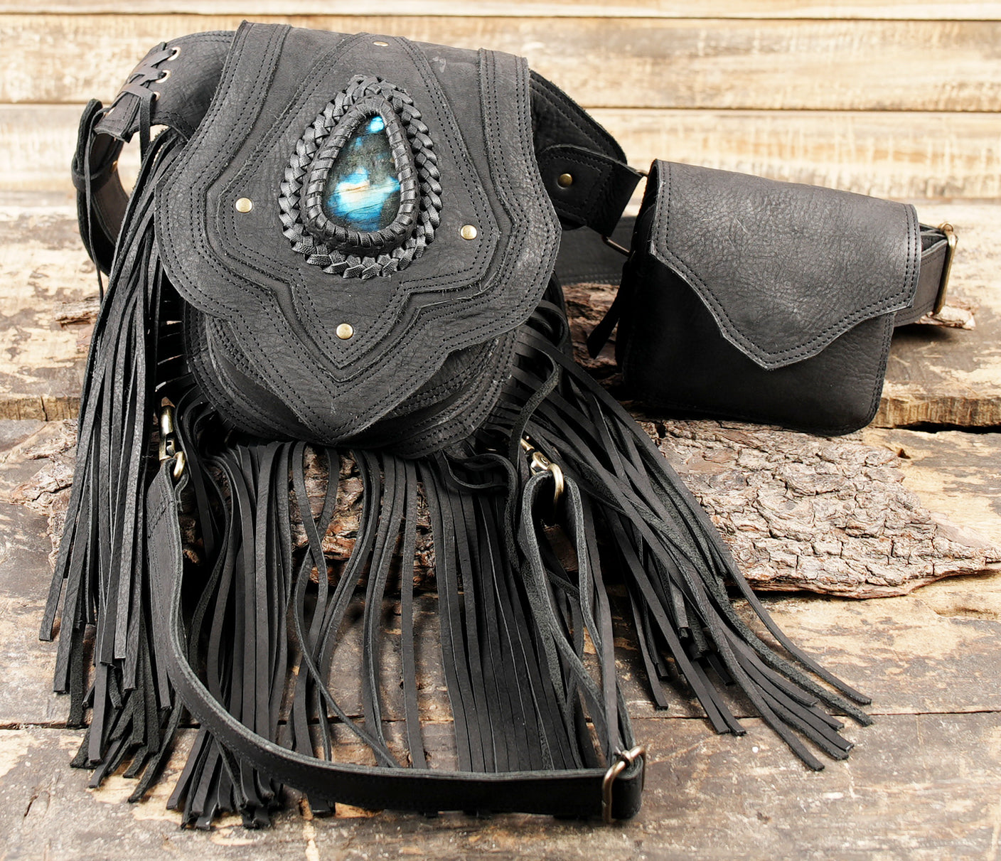 Artisan leather waist thigh belt with boho inspired design